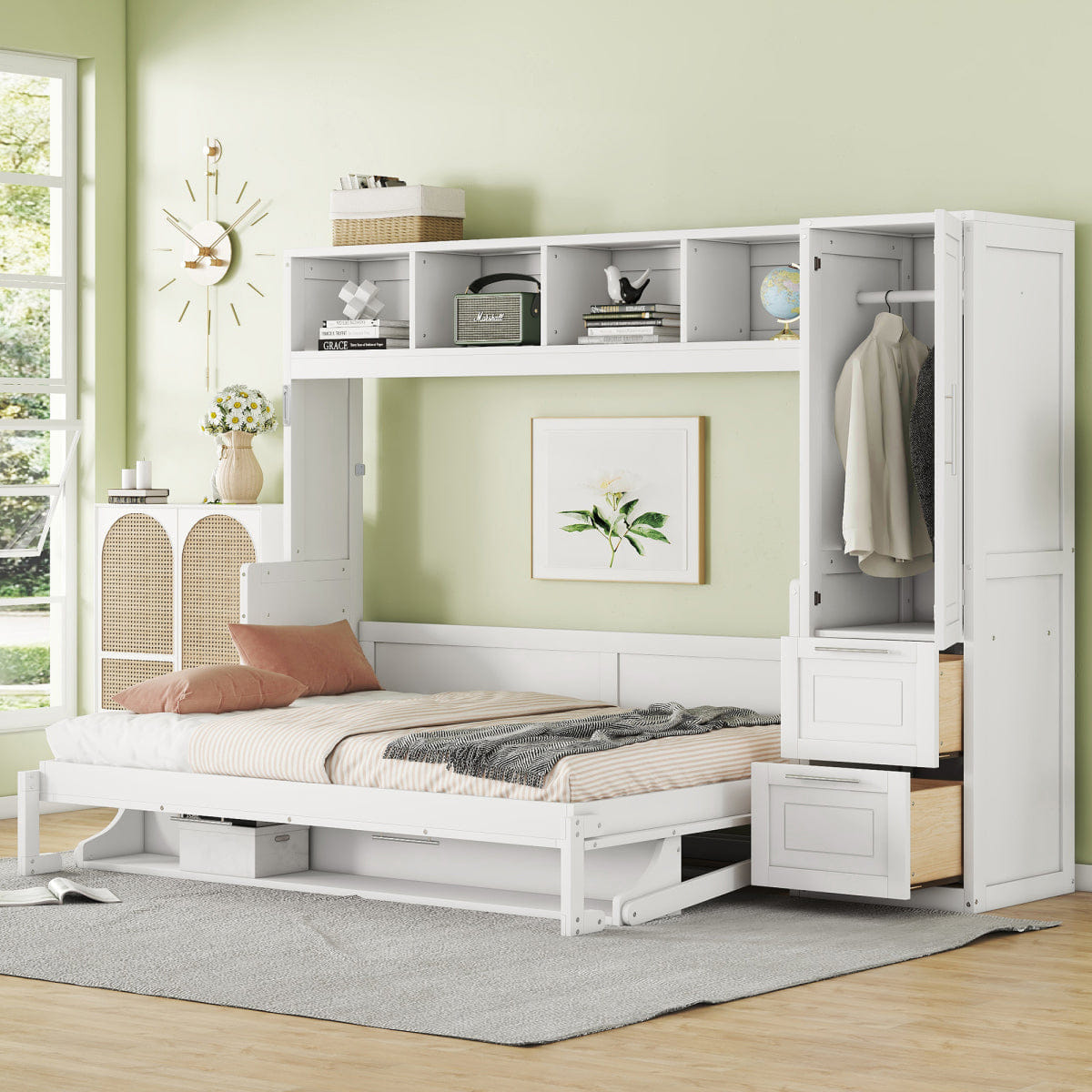 Closet Streamdale Full Size Murphy Bed with Closet and Drawers, White