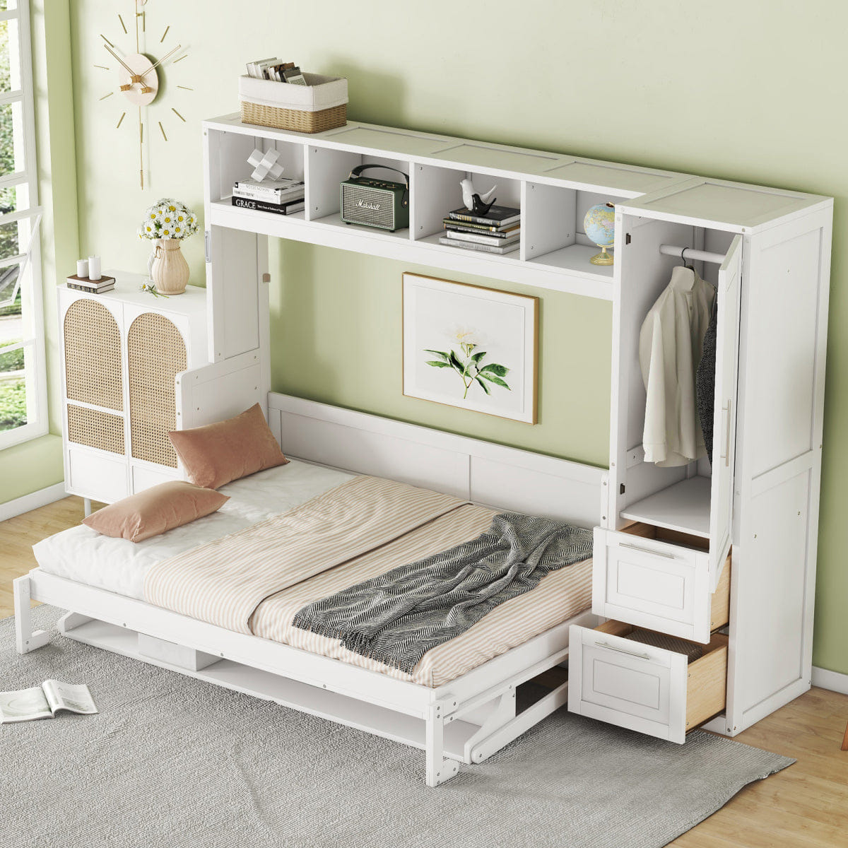 Closet Streamdale Full Size Murphy Bed with Closet and Drawers, White