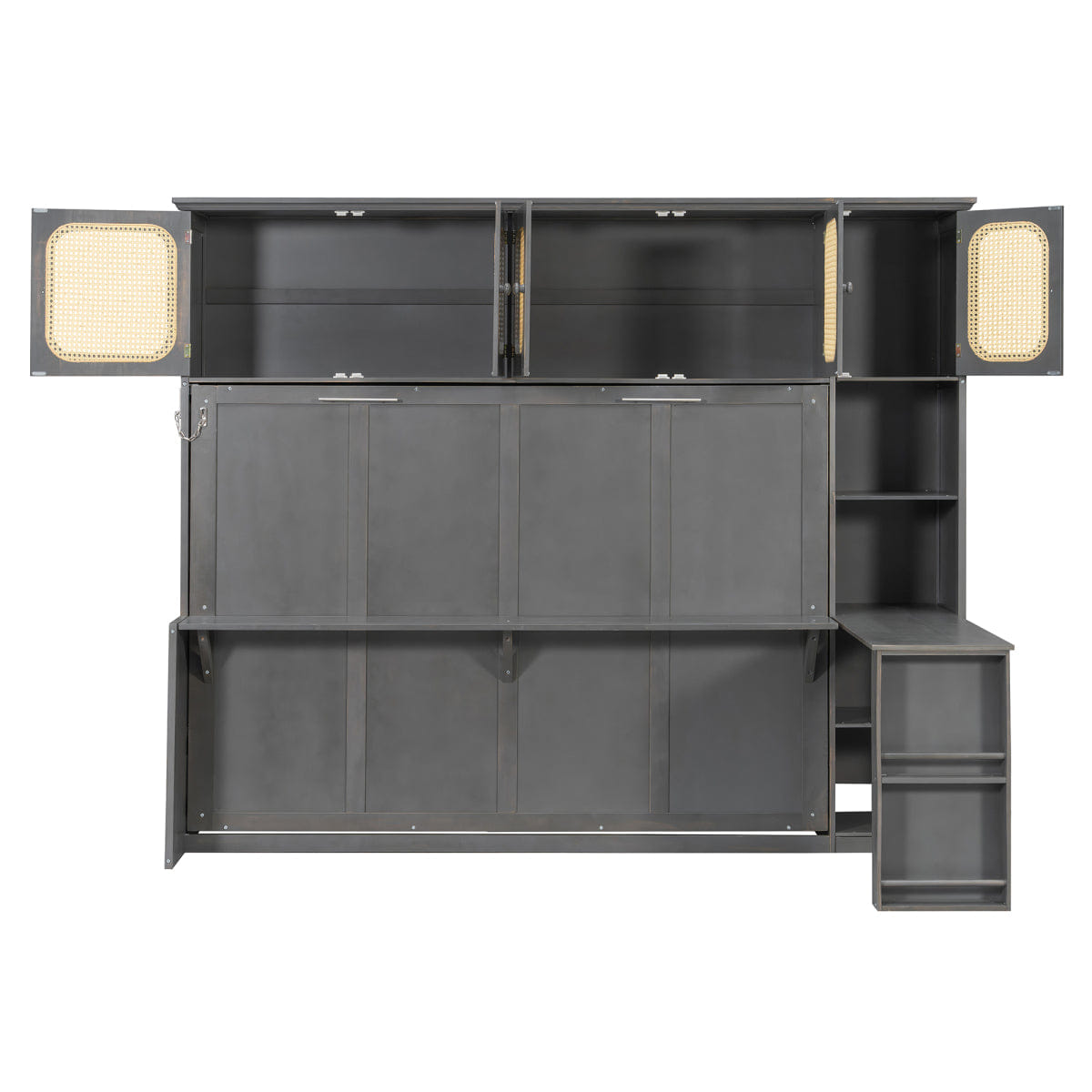 And Streamdale Murphy Bed with Desk and Rattan Cabinets, Antique Gray