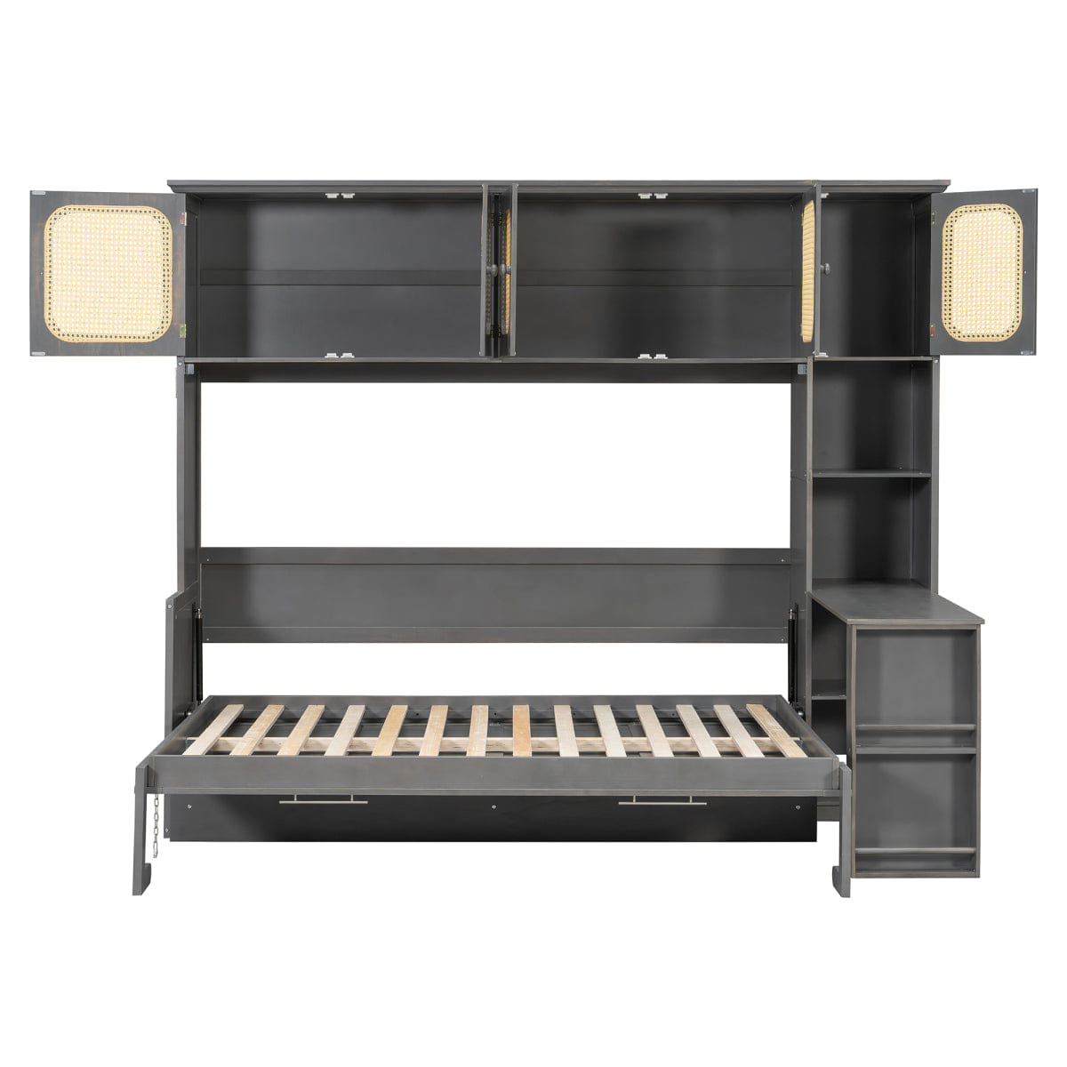 And Streamdale Murphy Bed with Desk and Rattan Cabinets, Antique Gray