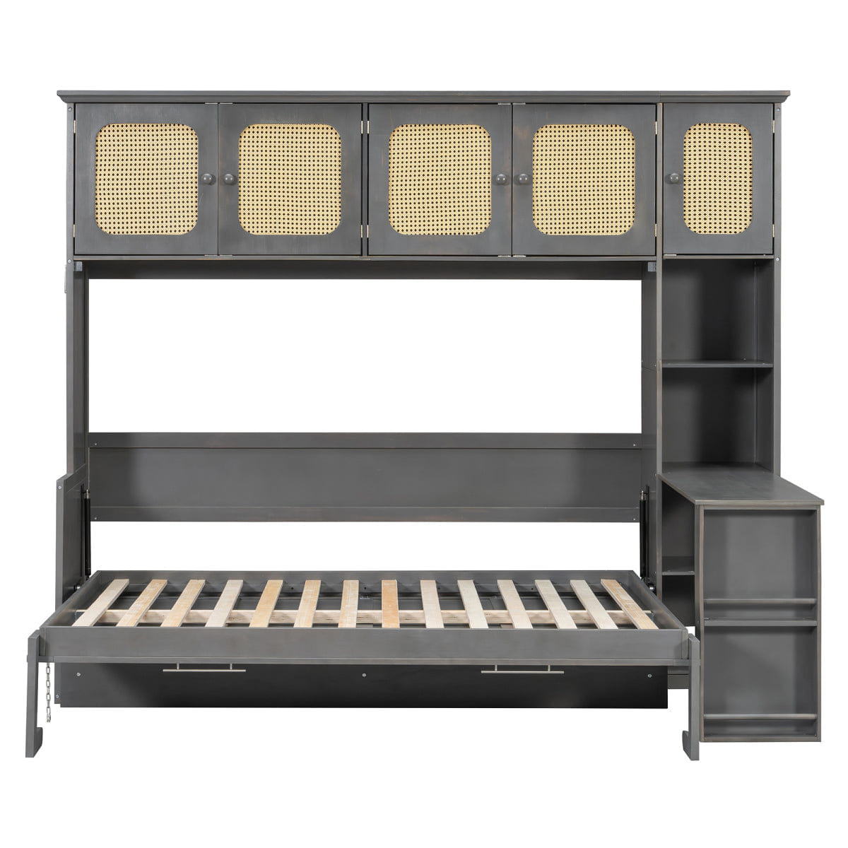 And Streamdale Murphy Bed with Desk and Rattan Cabinets, Antique Gray