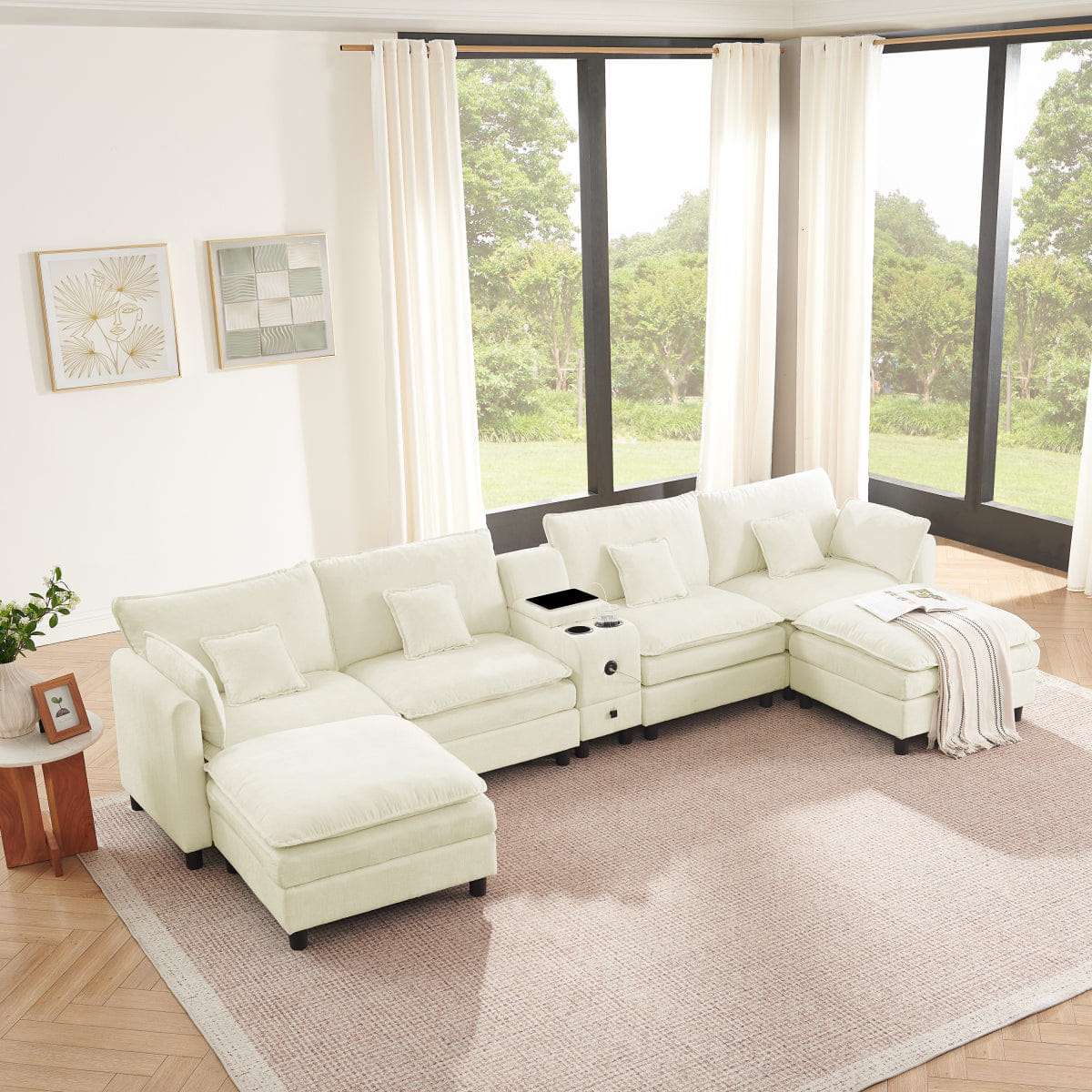 REVERSIBLE Streamdale Modular L - Shaped Sectional Sofa with Reversible Chaise and Storage Console - Beige