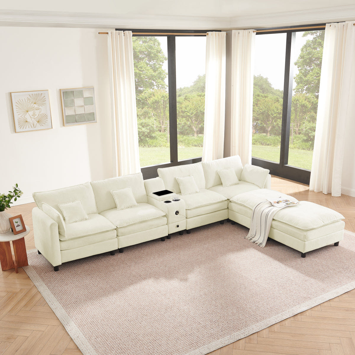 REVERSIBLE Streamdale Modular L - Shaped Sectional Sofa with Reversible Chaise and Storage Console - Beige
