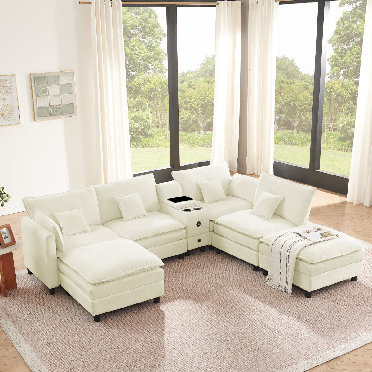REVERSIBLE Streamdale Modular L - Shaped Sectional Sofa with Reversible Chaise and Storage Console - Beige