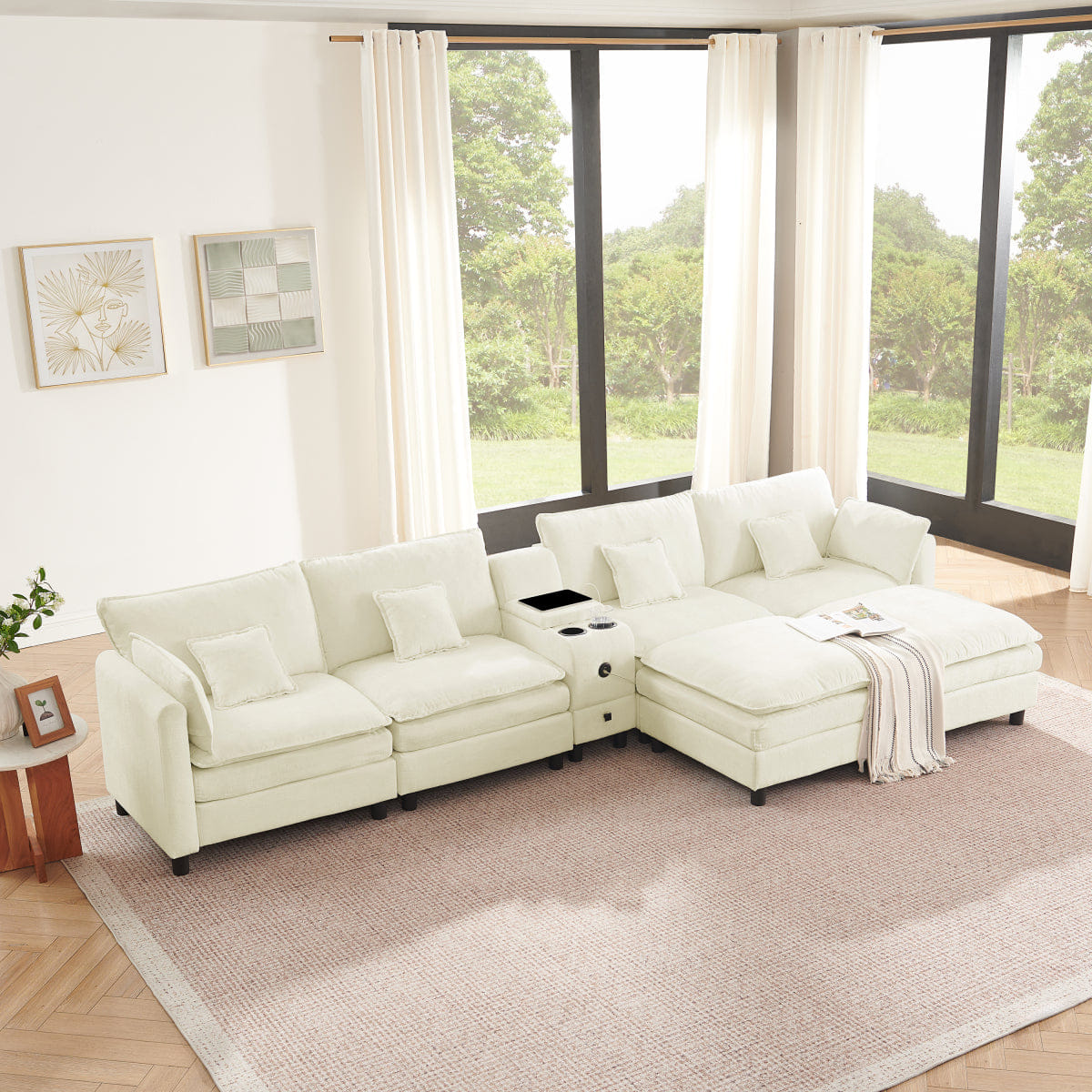 REVERSIBLE Streamdale Modular L - Shaped Sectional Sofa with Reversible Chaise and Storage Console - Beige