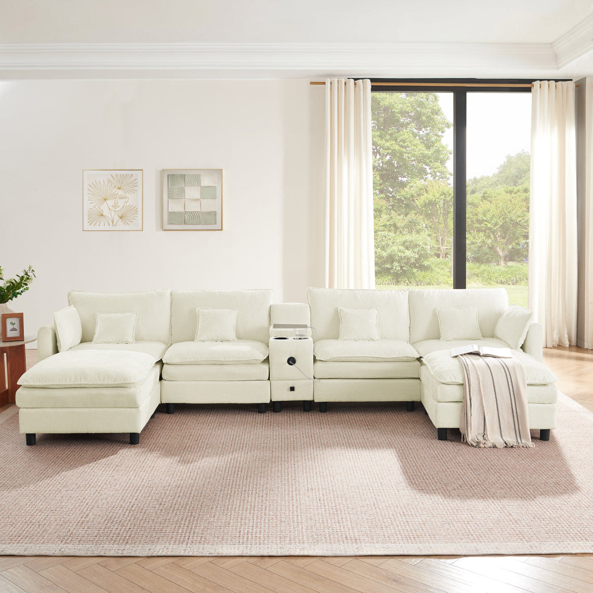 REVERSIBLE Streamdale Modular L - Shaped Sectional Sofa with Reversible Chaise and Storage Console - Beige