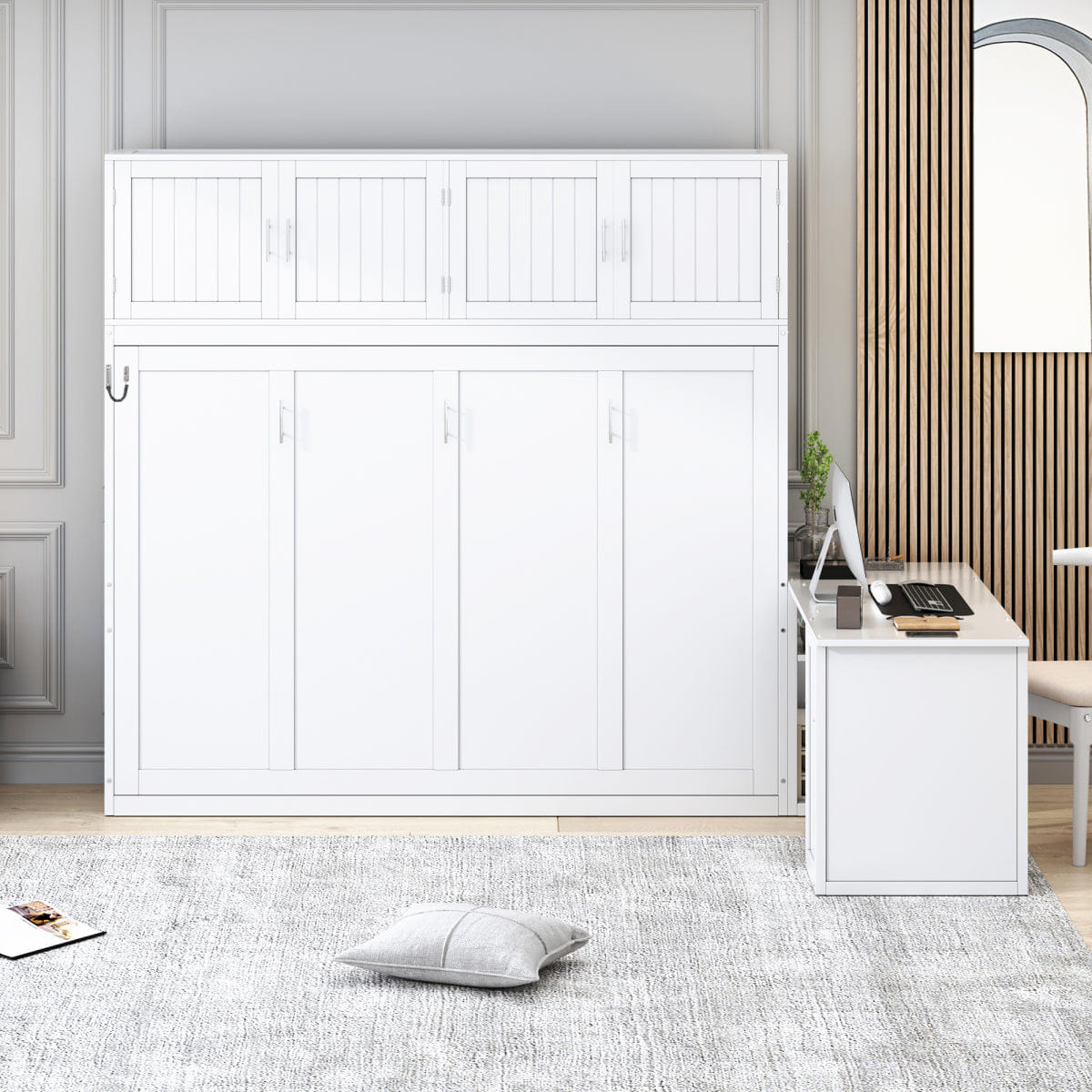 WHITE* Streamdale Queen Murphy Bed with Desk, Storage Shelves and Cabinets, White