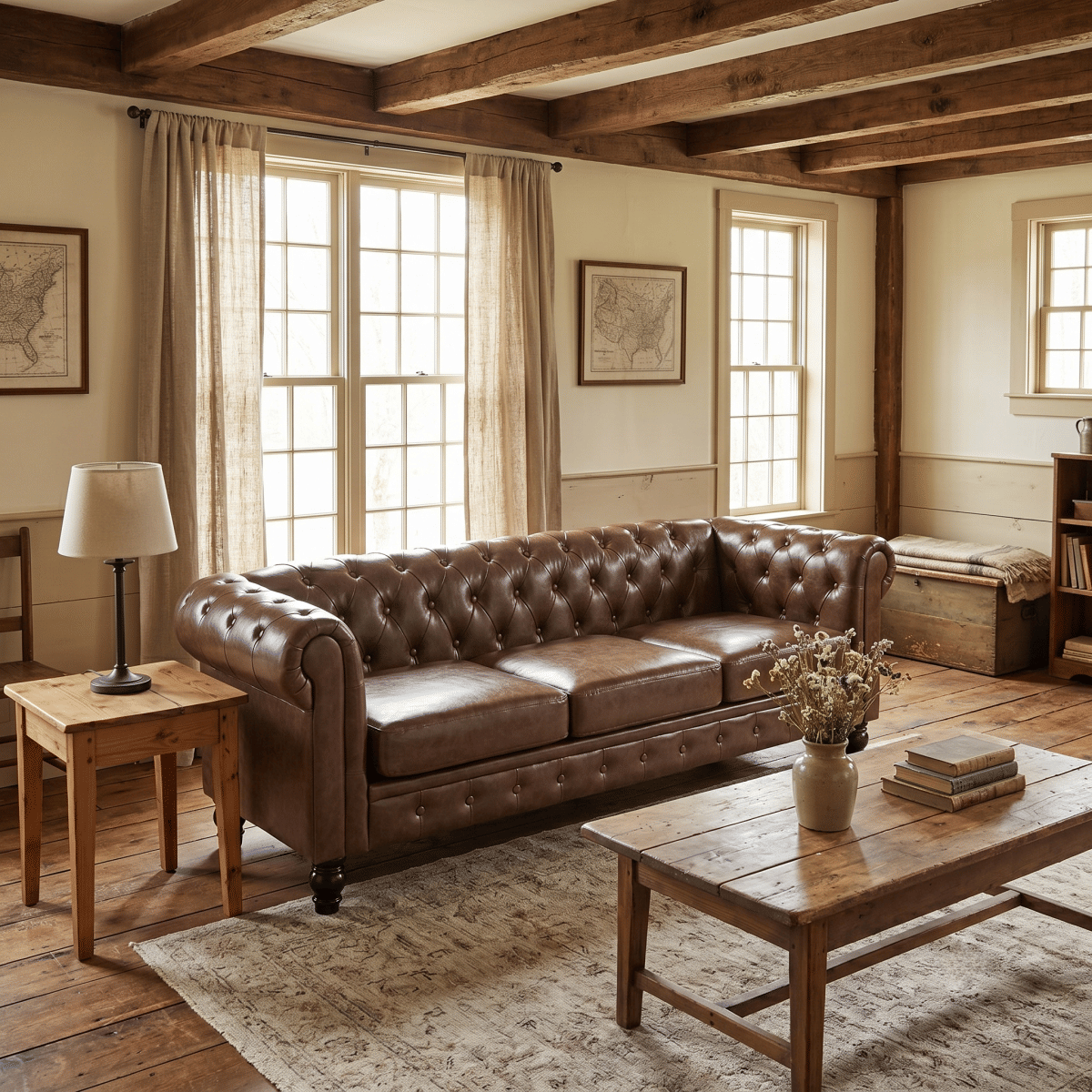 !SOLID Streamdale Traditional Tufted PU Leather Sofa with Solid Wood Legs