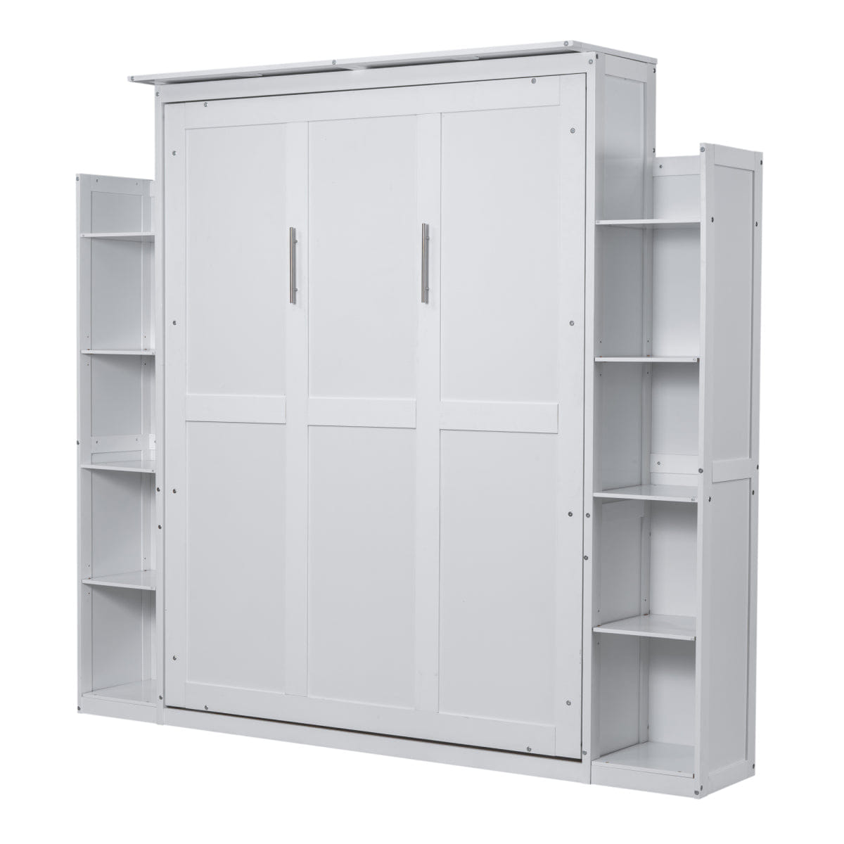 WHITE* Streamdale Queen Size Murphy Bed with Shelves and LED Lights, White