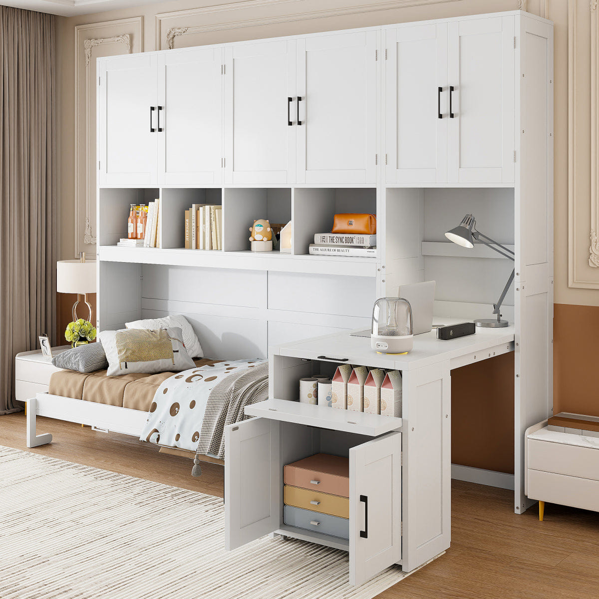 Closet Streamdale Twin Murphy Bed with Closet, Drawers & Desk - White