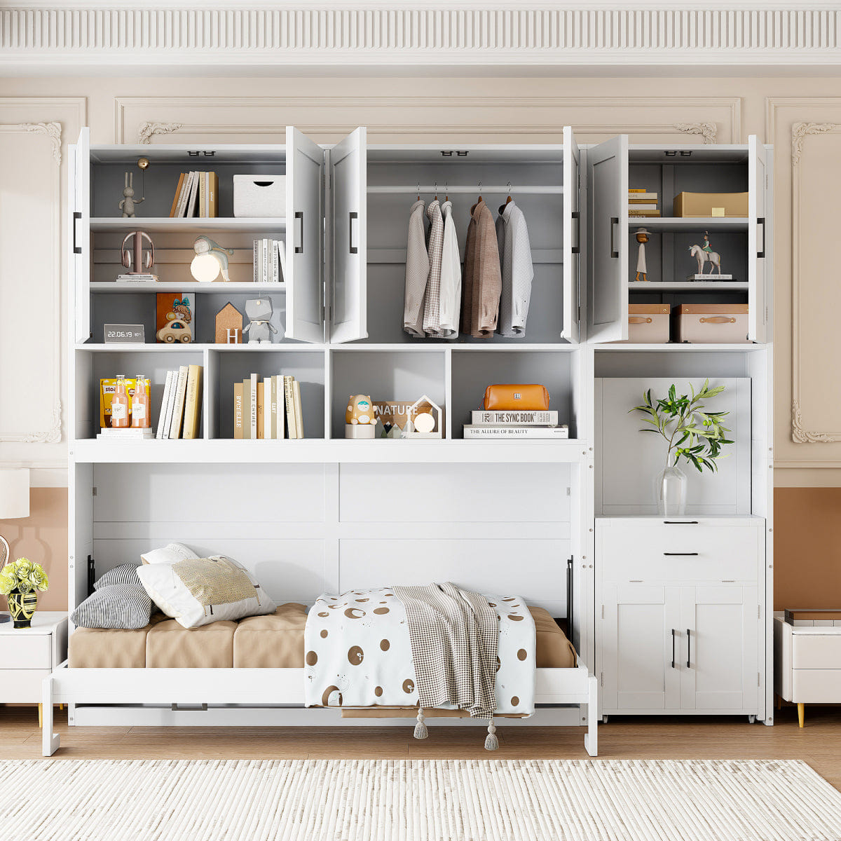 Closet Streamdale Twin Murphy Bed with Closet, Drawers & Desk - White