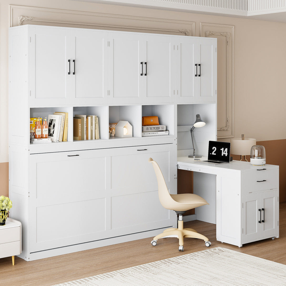 Closet Streamdale Twin Murphy Bed with Closet, Drawers & Desk - White