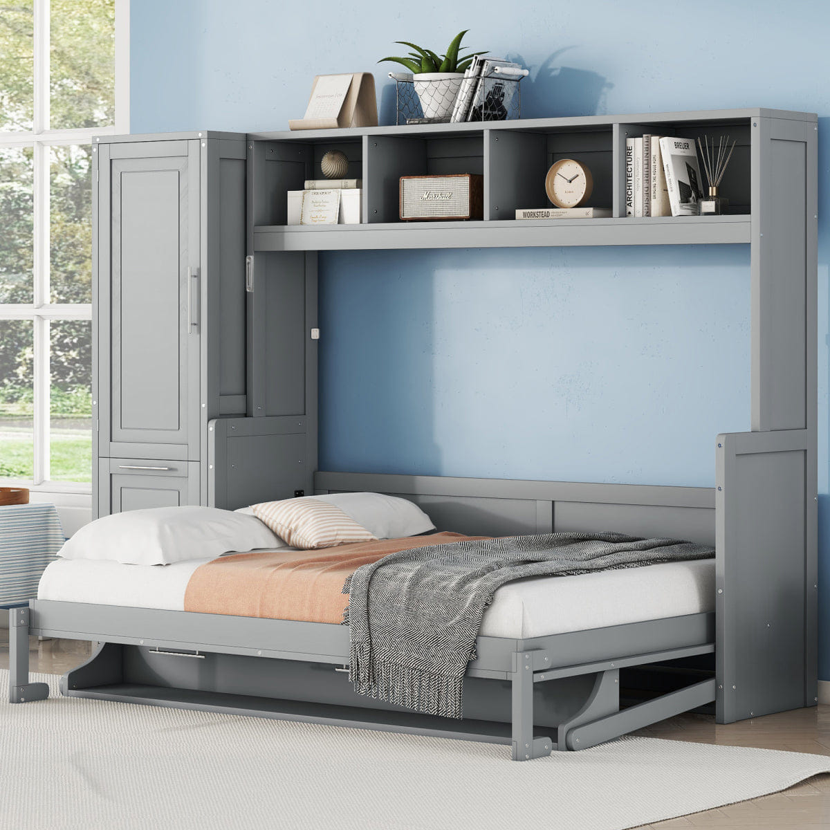Closet Streamdale Full Size Murphy Bed with Closet and Drawers, Gray