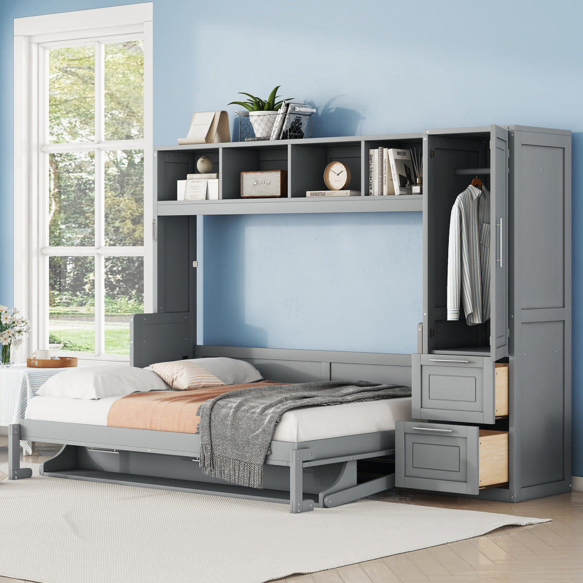 Closet Streamdale Full Size Murphy Bed with Closet and Drawers, Gray