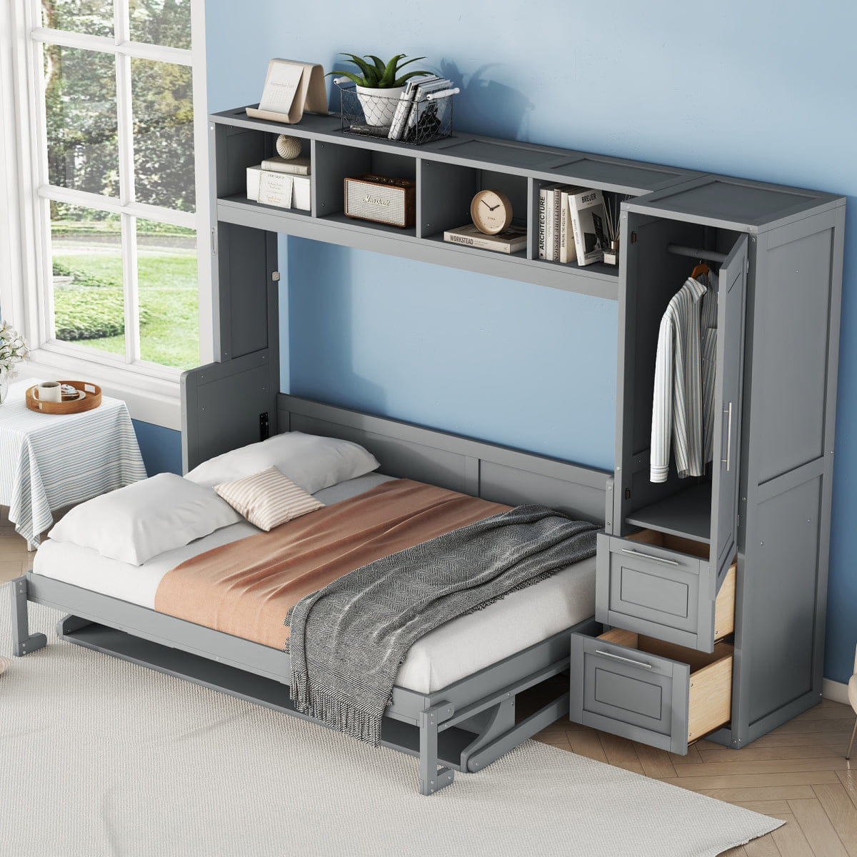 Closet Streamdale Full Size Murphy Bed with Closet and Drawers, Gray