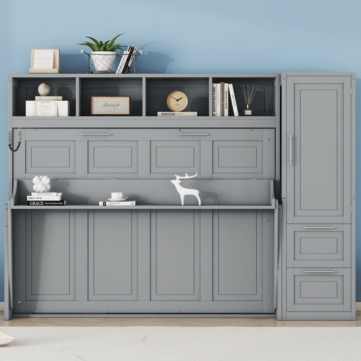 Closet Streamdale Full Size Murphy Bed with Closet and Drawers, Gray