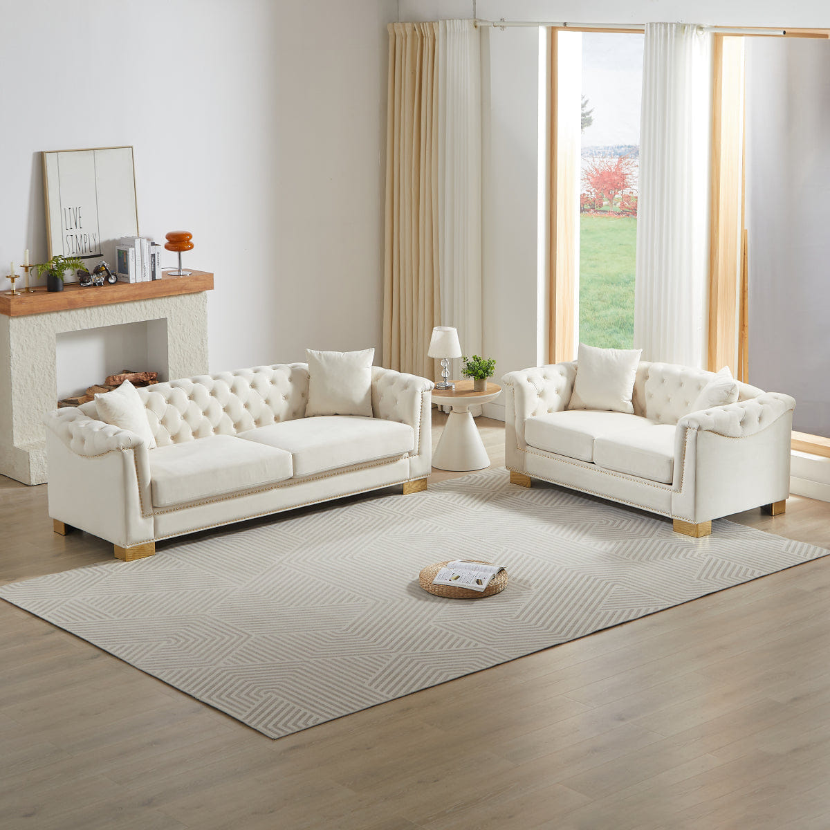 Chesterfield Streamdale Chesterfield Velvet 2+3 Seater Sofa Set, Beige