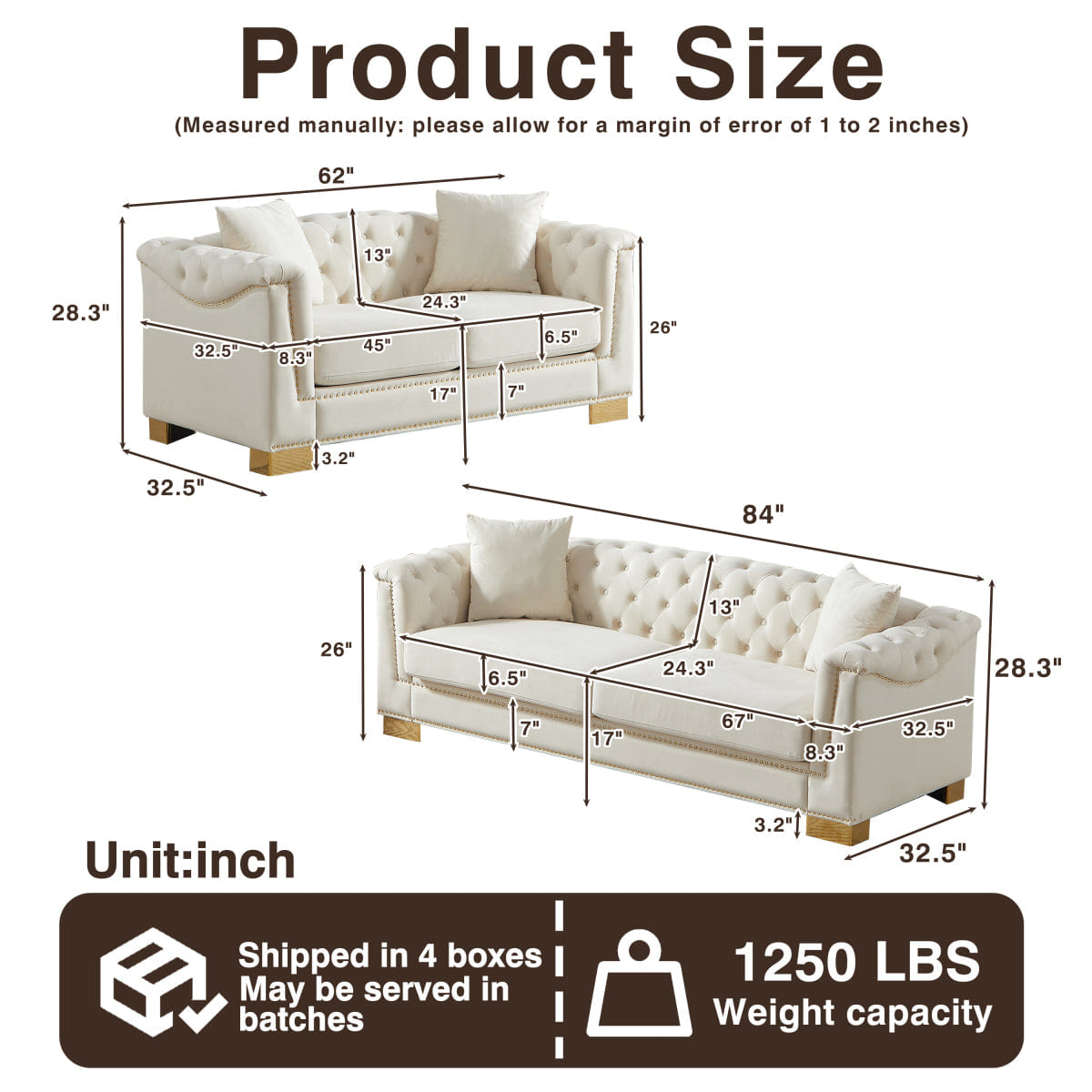 Chesterfield Streamdale Chesterfield Velvet 2+3 Seater Sofa Set, Beige