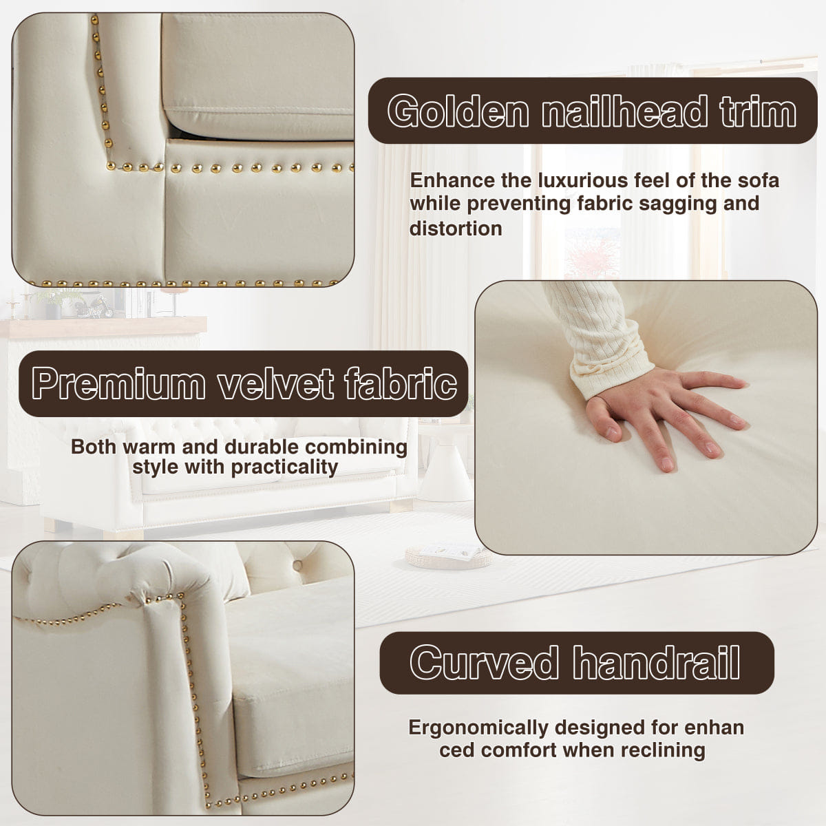 Chesterfield Streamdale Chesterfield Velvet 2+3 Seater Sofa Set, Beige