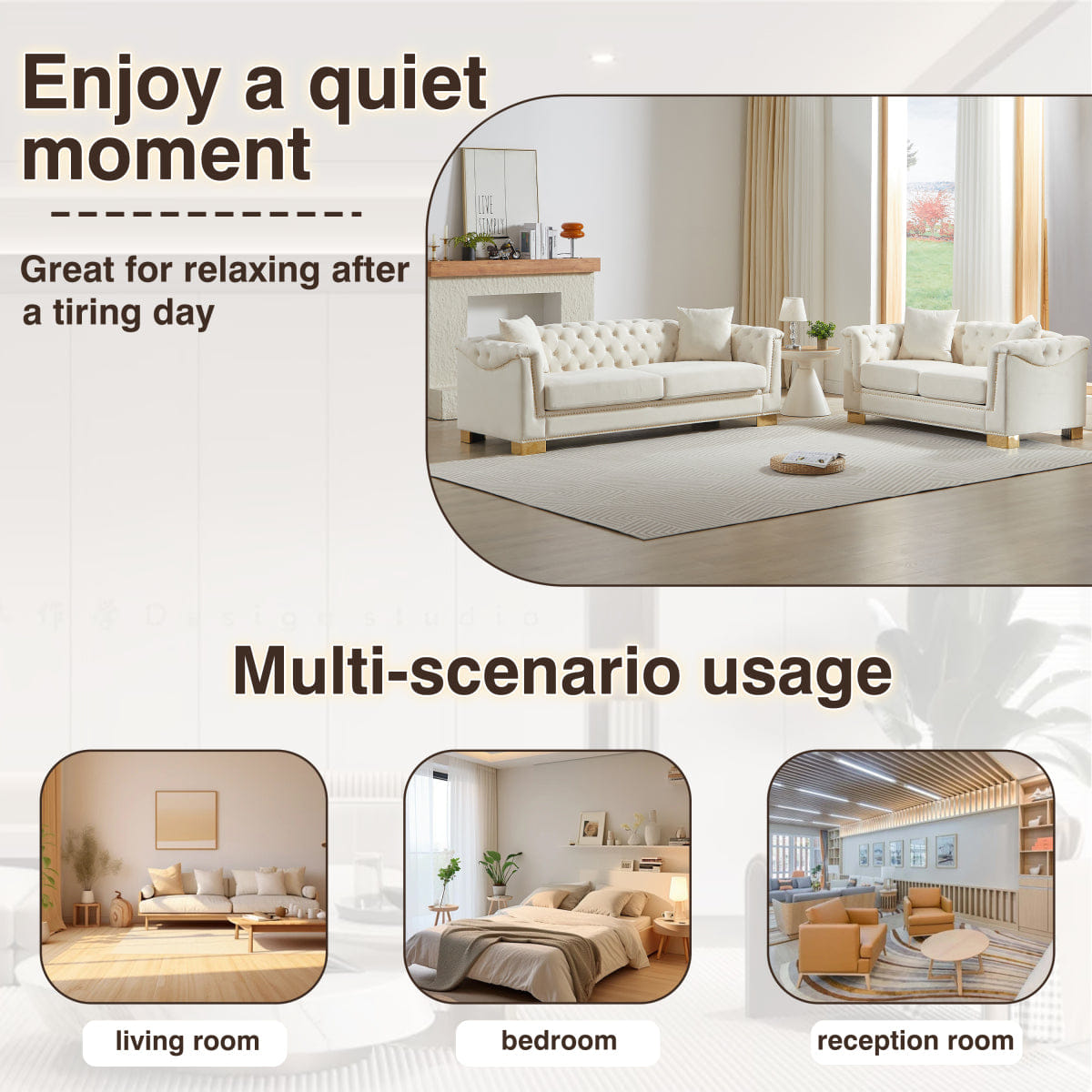 Chesterfield Streamdale Chesterfield Velvet 2+3 Seater Sofa Set, Beige