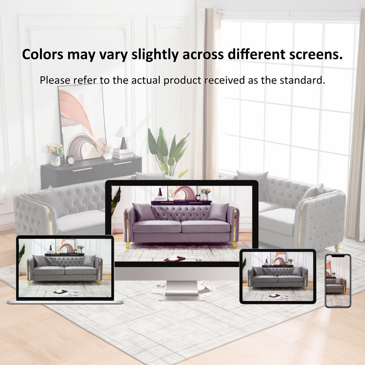Chesterfield Streamdale Velvet Chesterfield 3+2 Seater Sofa with Gold Legs, Grey