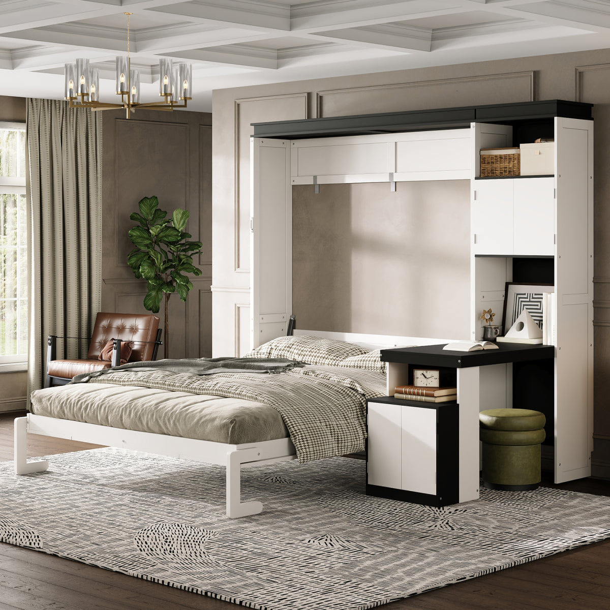 WHITE* Streamdale Full Size Murphy Bed with Desk and Storage Shelves and Cabinets, White