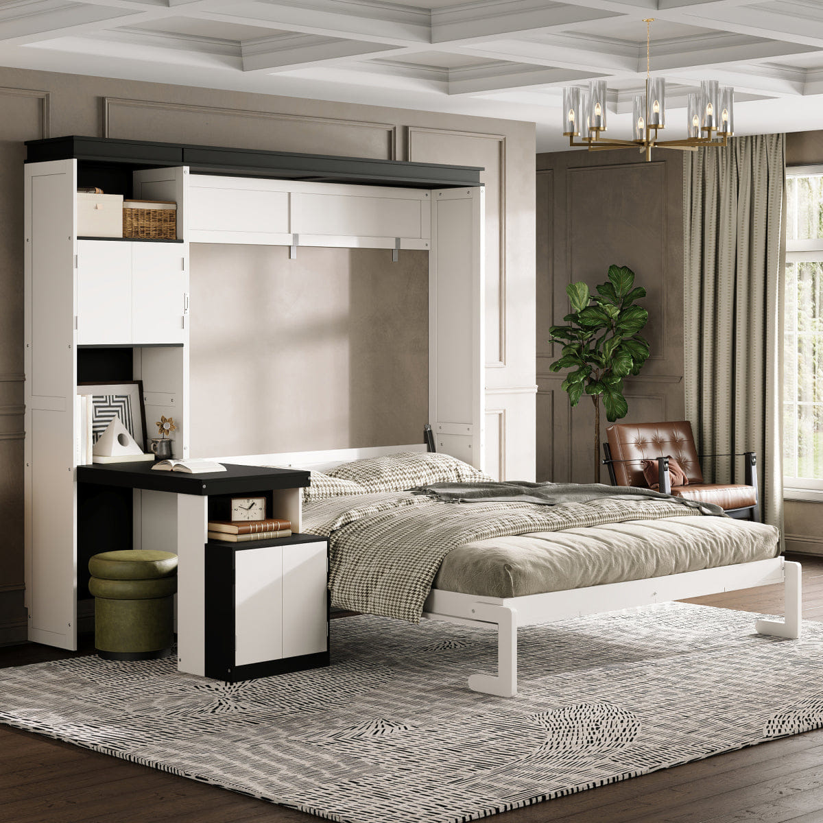 WHITE* Streamdale Full Size Murphy Bed with Desk and Storage Shelves and Cabinets, White