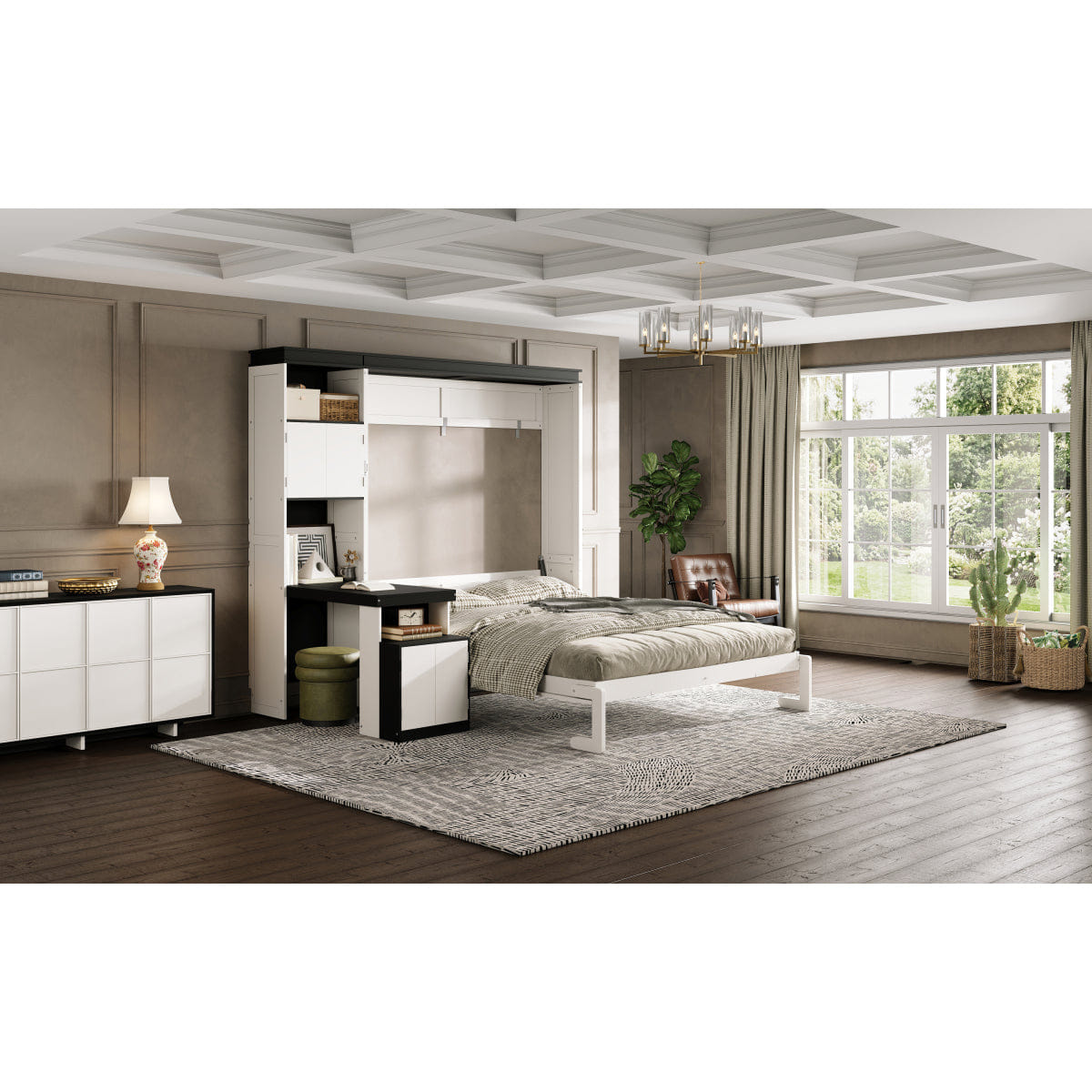 WHITE* Streamdale Full Size Murphy Bed with Desk and Storage Shelves and Cabinets, White