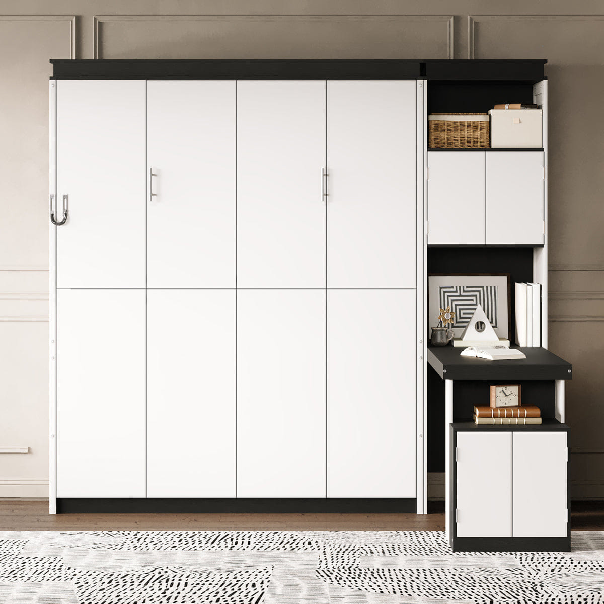 WHITE* Streamdale Full Size Murphy Bed with Desk and Storage Shelves and Cabinets, White