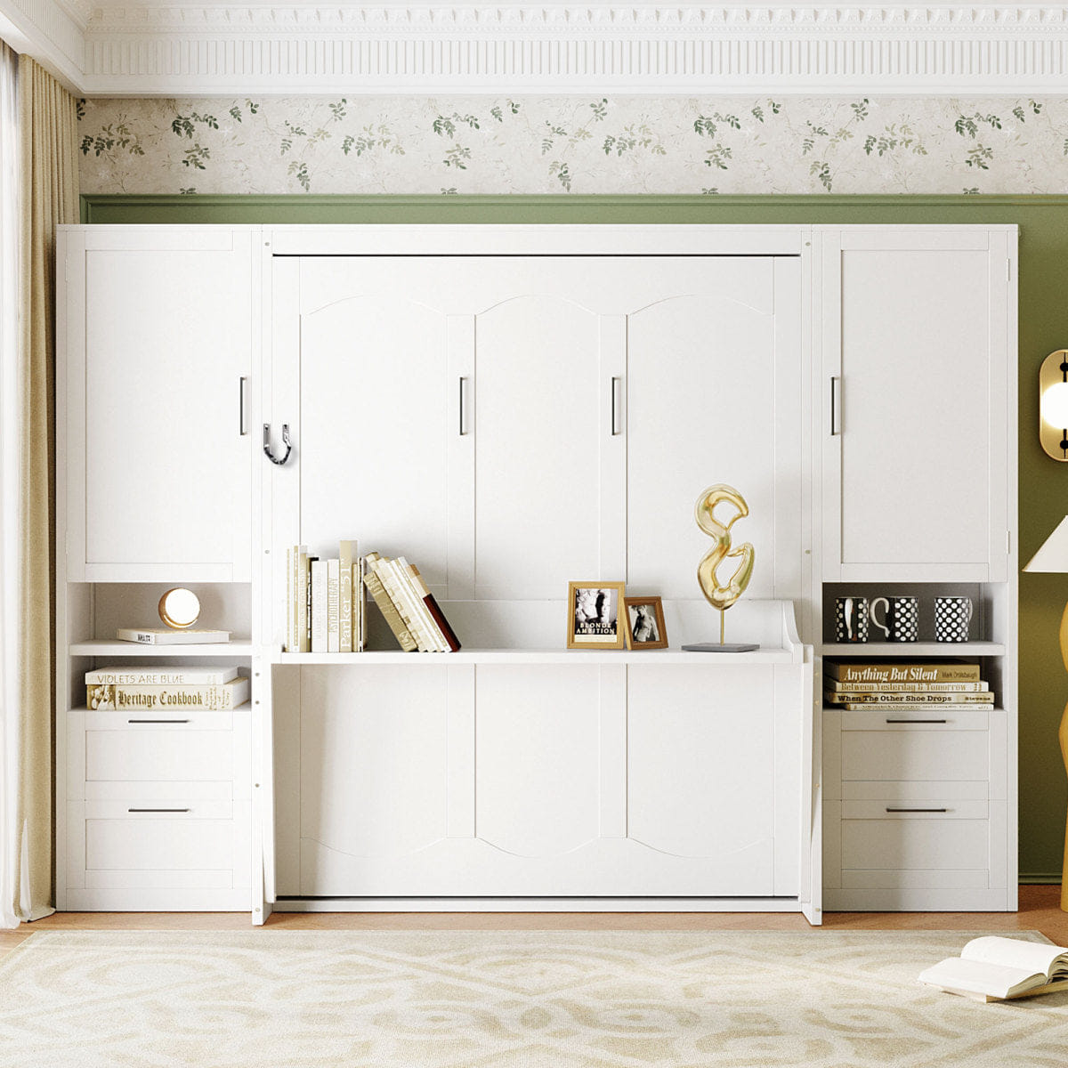 Closet Streamdale Queen Size Murphy Bed with Closet, Drawers and Shelves, White
