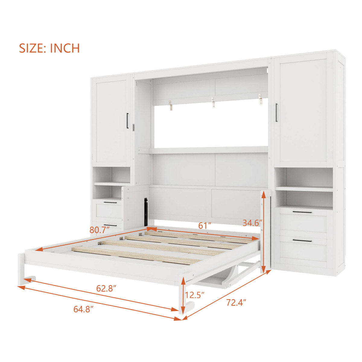 Closet Streamdale Queen Size Murphy Bed with Closet, Drawers and Shelves, White