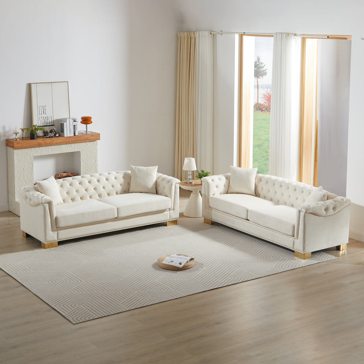 Chesterfield Streamdale Chesterfield Velvet 3+3 Seater Sofa Set, Beige