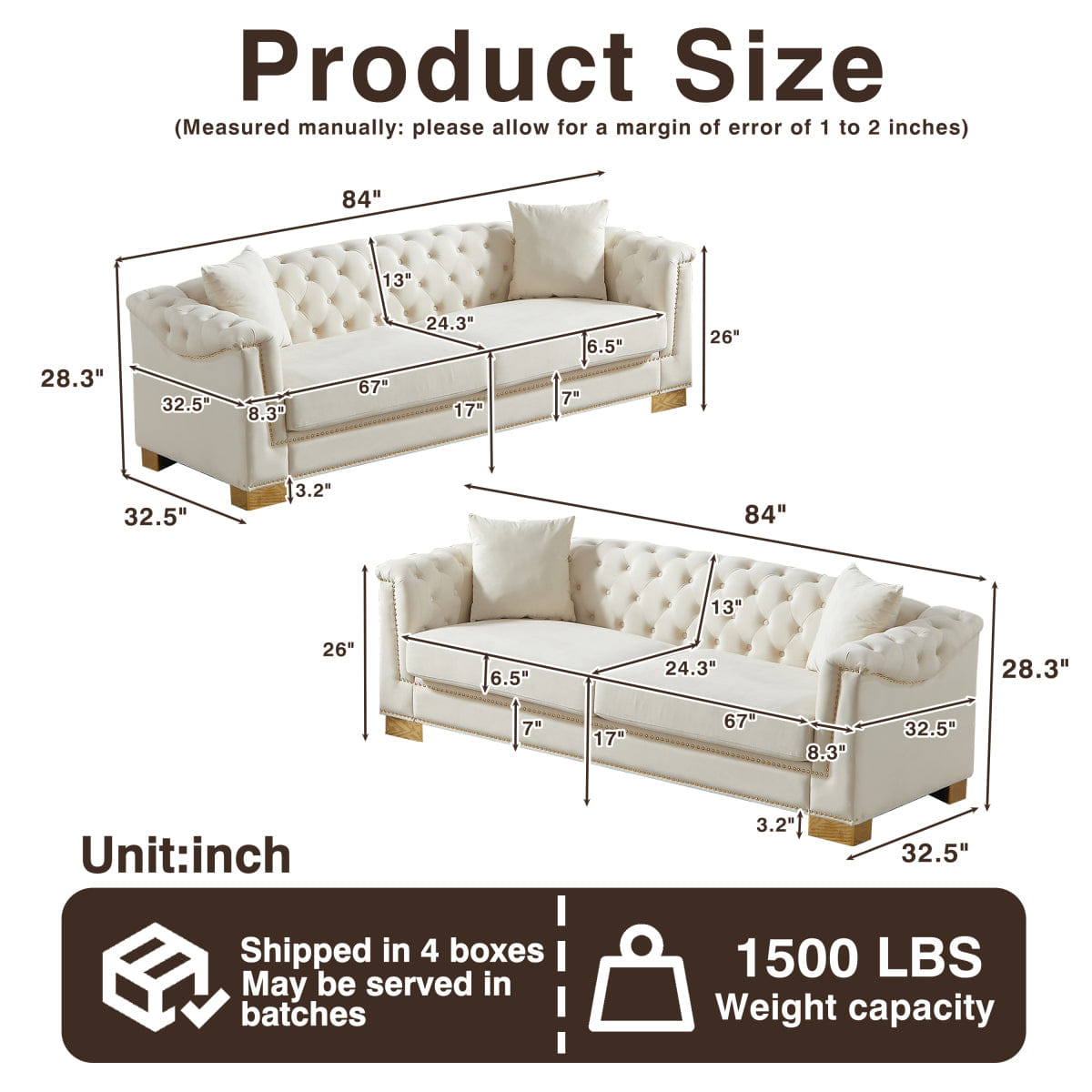 Chesterfield Streamdale Chesterfield Velvet 3+3 Seater Sofa Set, Beige