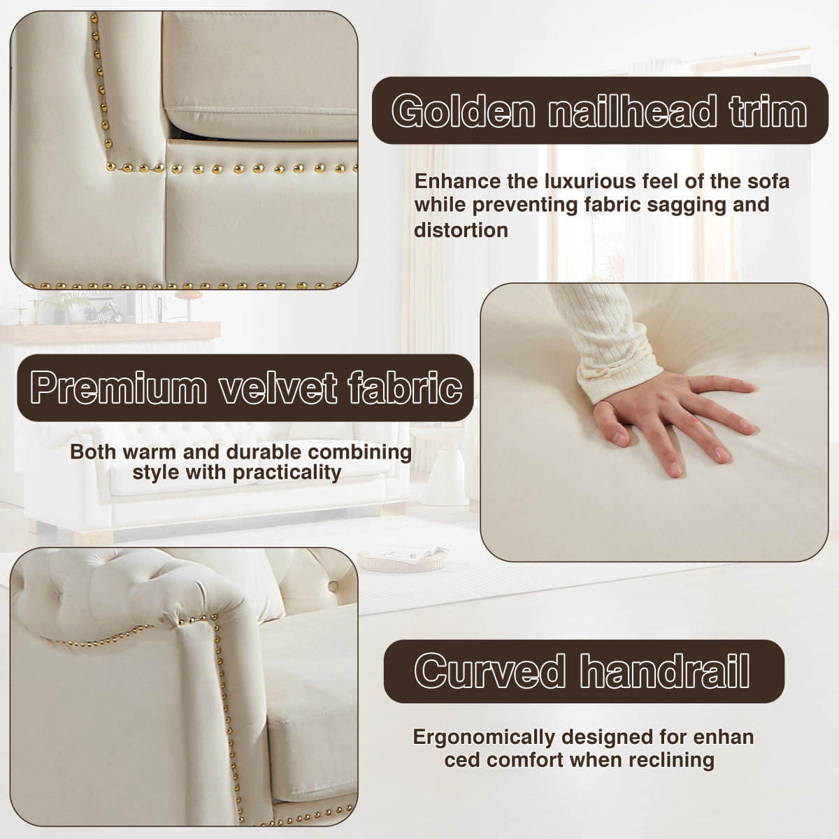 Chesterfield Streamdale Chesterfield Velvet 3+3 Seater Sofa Set, Beige