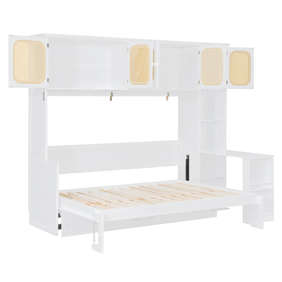 WHITE* Streamdale Murphy Bed with Desk & Rattan Cabinets, Warm White