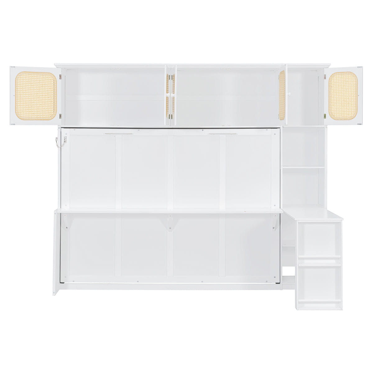 WHITE* Streamdale Murphy Bed with Desk & Rattan Cabinets, Warm White