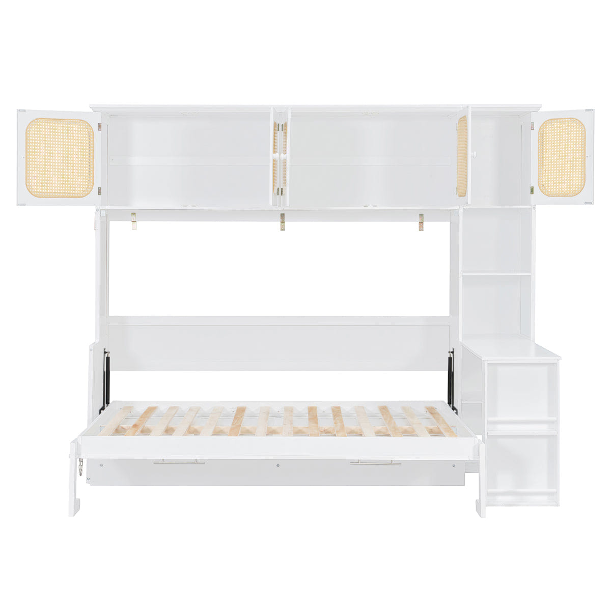 WHITE* Streamdale Murphy Bed with Desk & Rattan Cabinets, Warm White