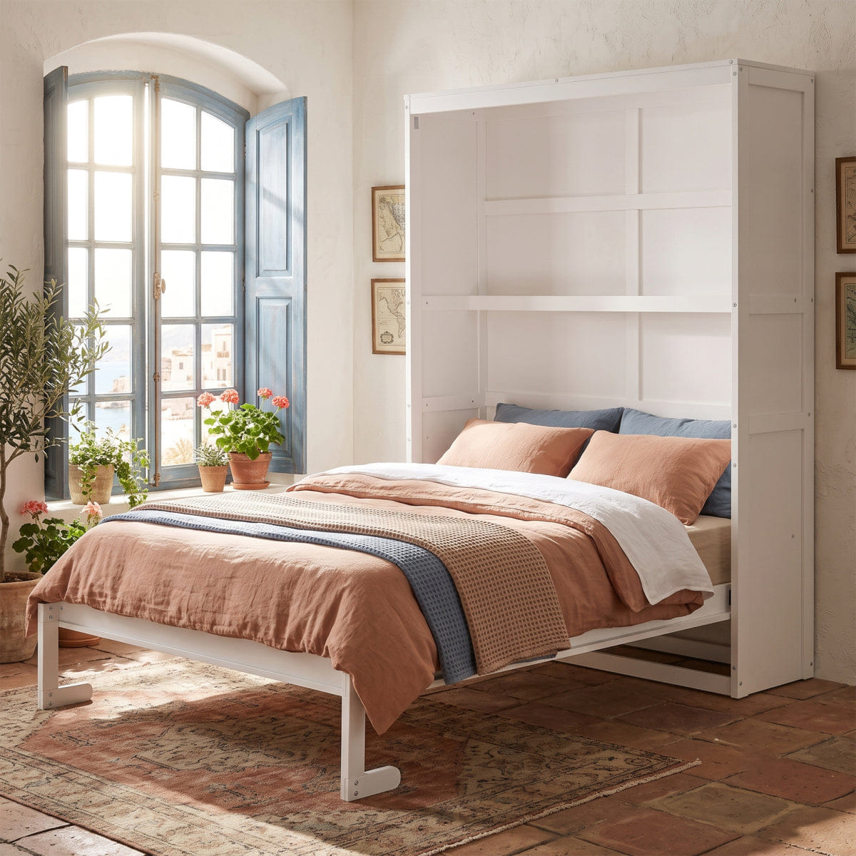 WHITE* Streamdale Full Size Murphy Bed Wall Bed with Shelves,White