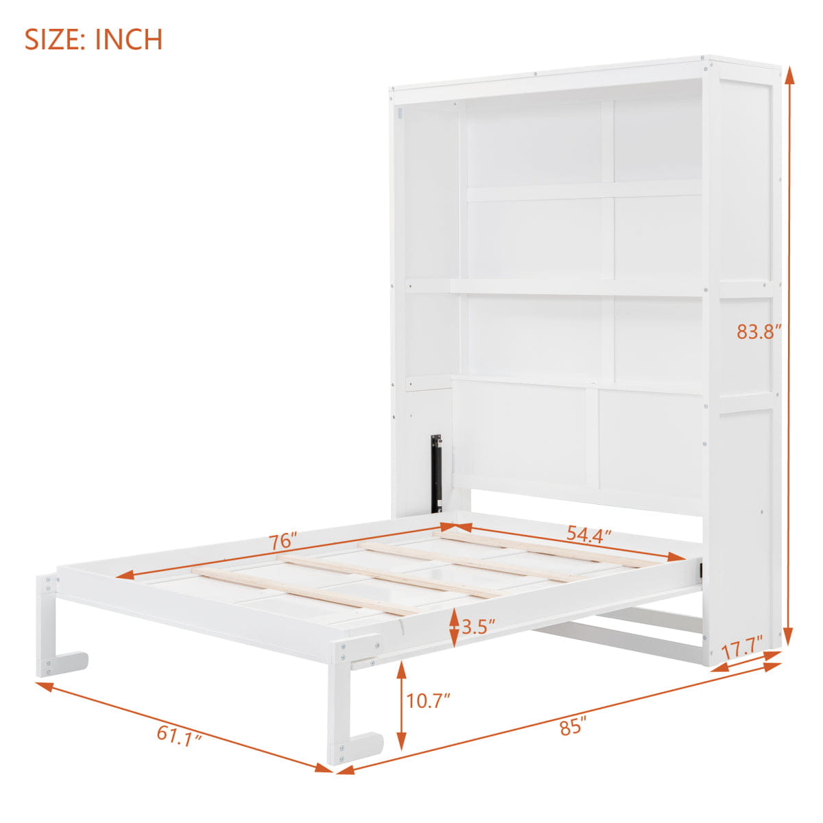WHITE* Streamdale Full Size Murphy Bed Wall Bed with Shelves,White