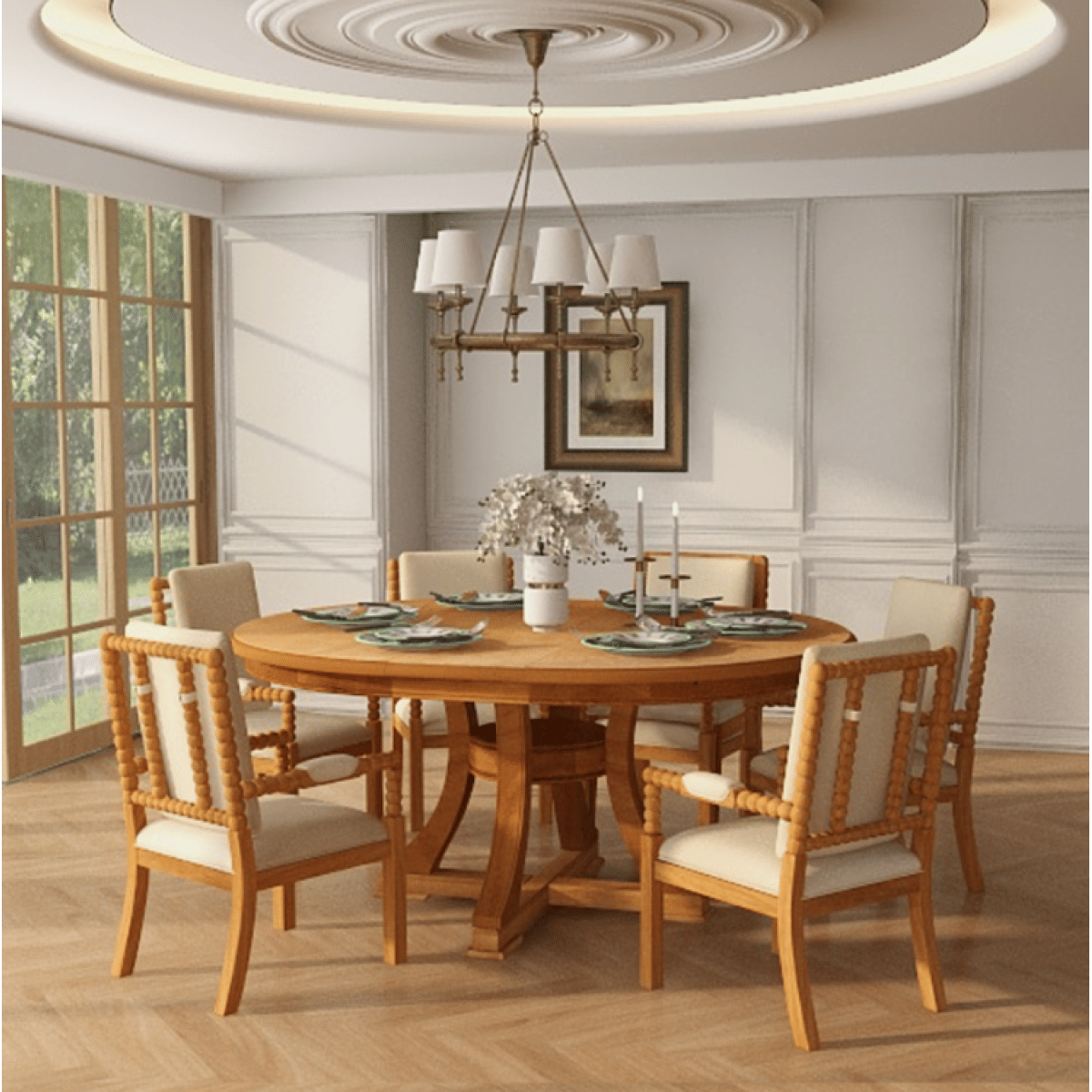 Retro Streamdale 7 - Piece Retro Extendable Dining Table & 6 Chairs Set (Natural)