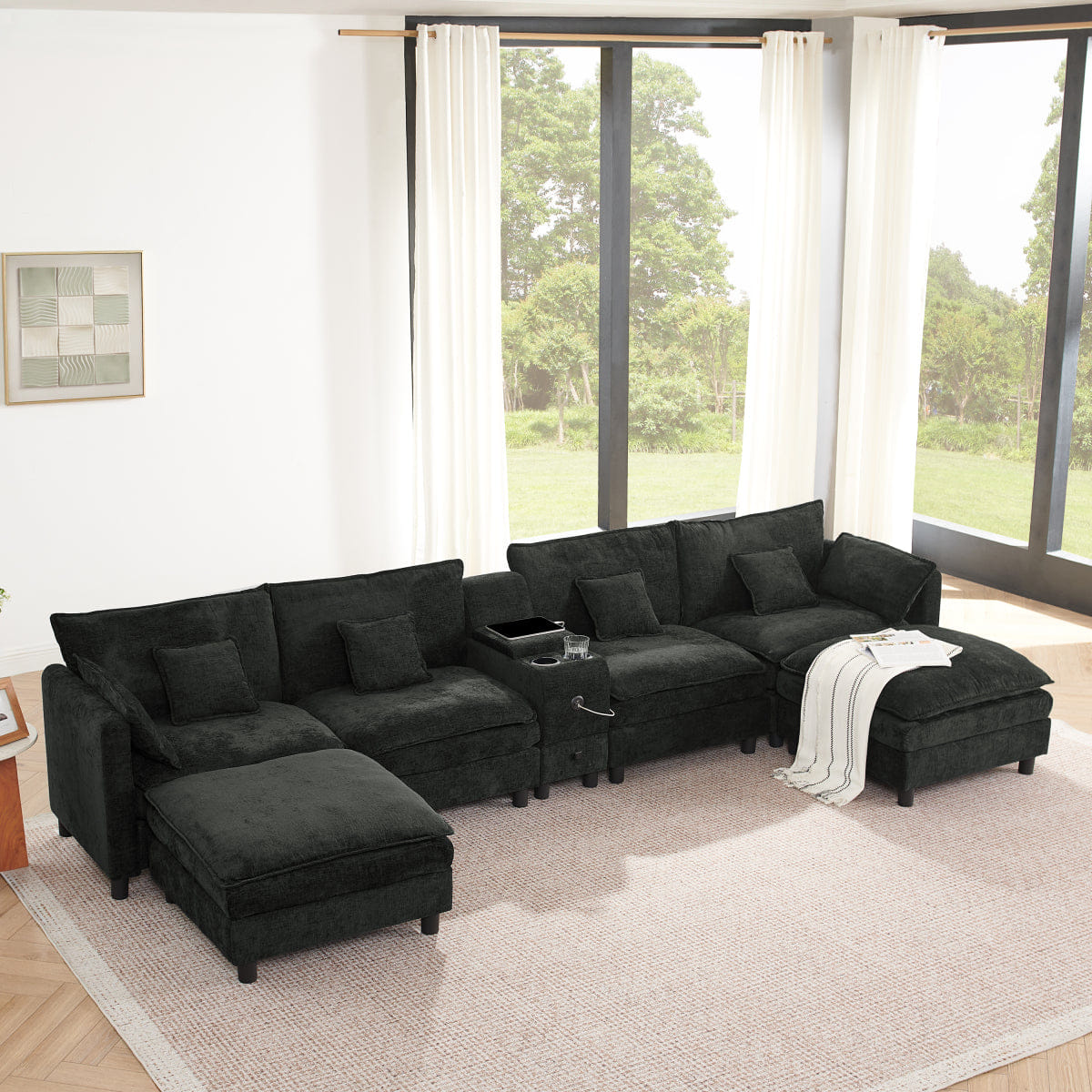 REVERSIBLE Streamdale Modular L - Shaped Sectional Sofa with Reversible Chaise and Storage Console - Black