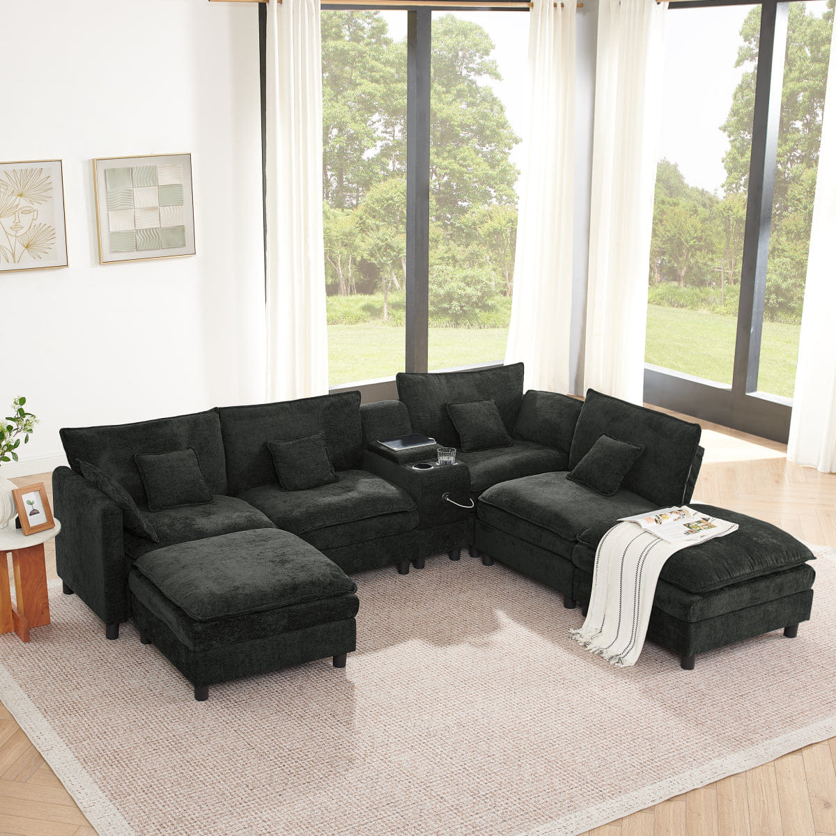 REVERSIBLE Streamdale Modular L - Shaped Sectional Sofa with Reversible Chaise and Storage Console - Black