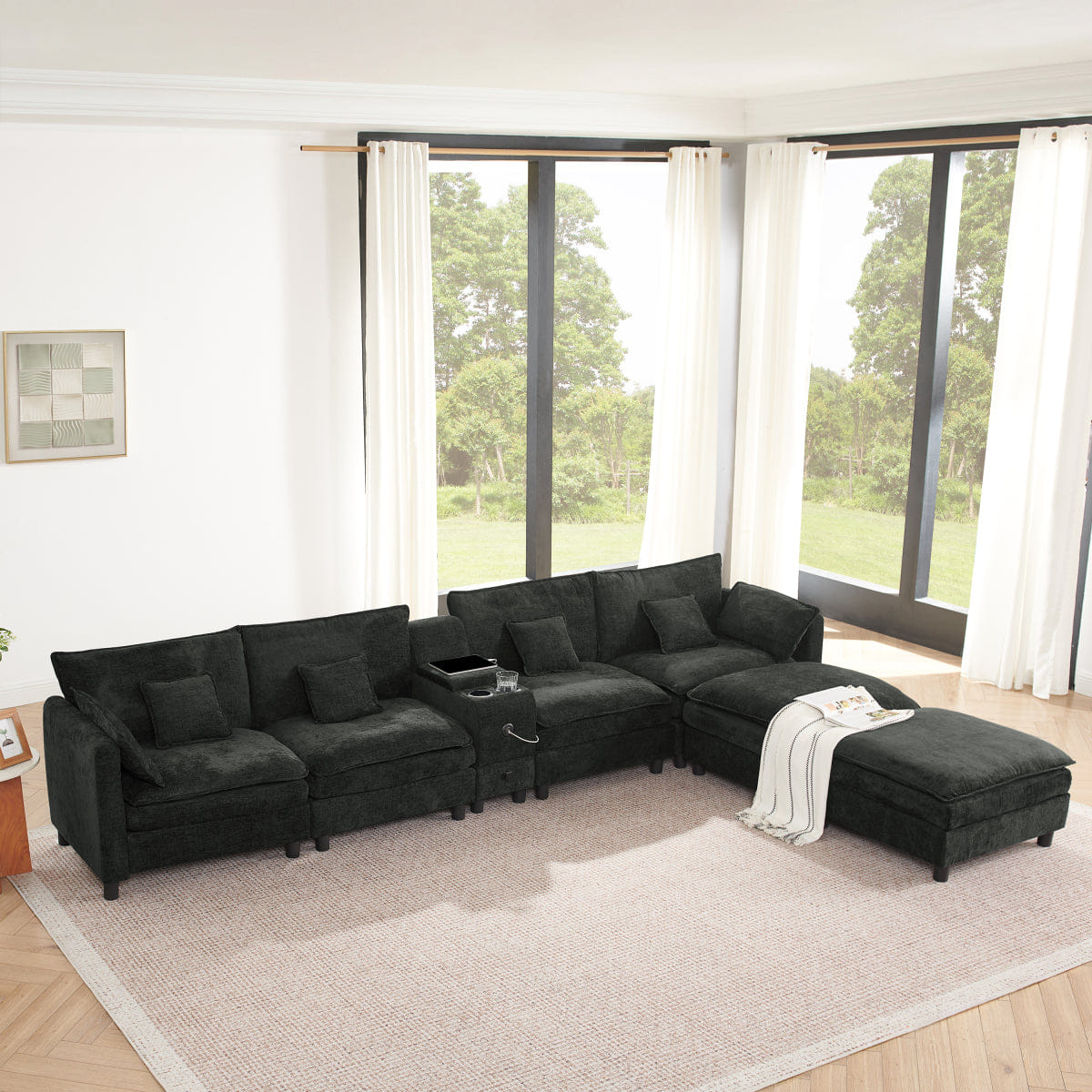 REVERSIBLE Streamdale Modular L - Shaped Sectional Sofa with Reversible Chaise and Storage Console - Black
