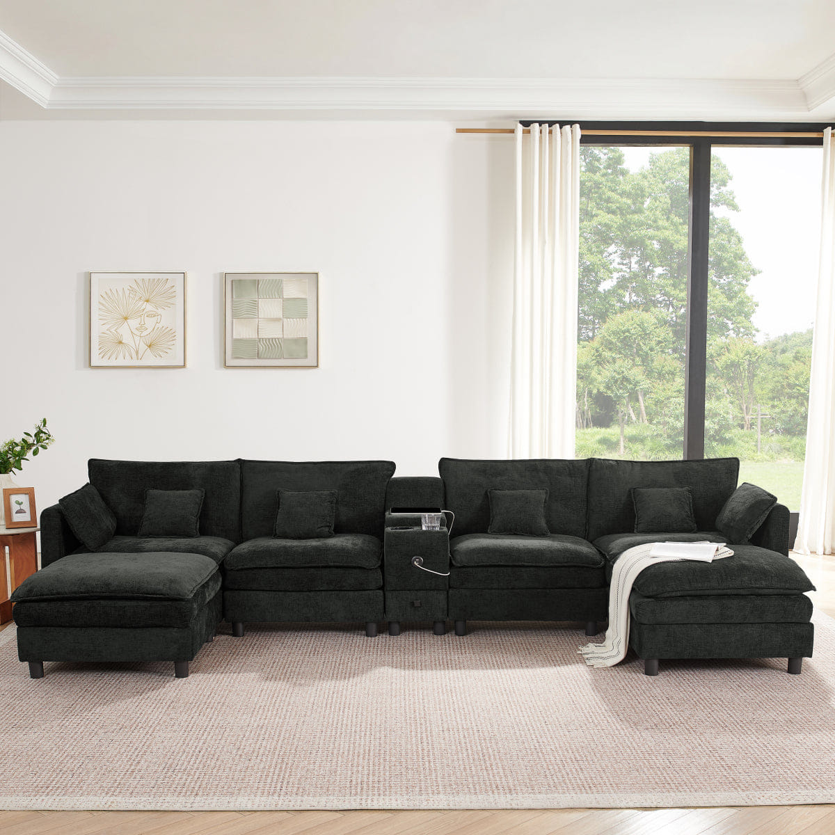 REVERSIBLE Streamdale Modular L - Shaped Sectional Sofa with Reversible Chaise and Storage Console - Black