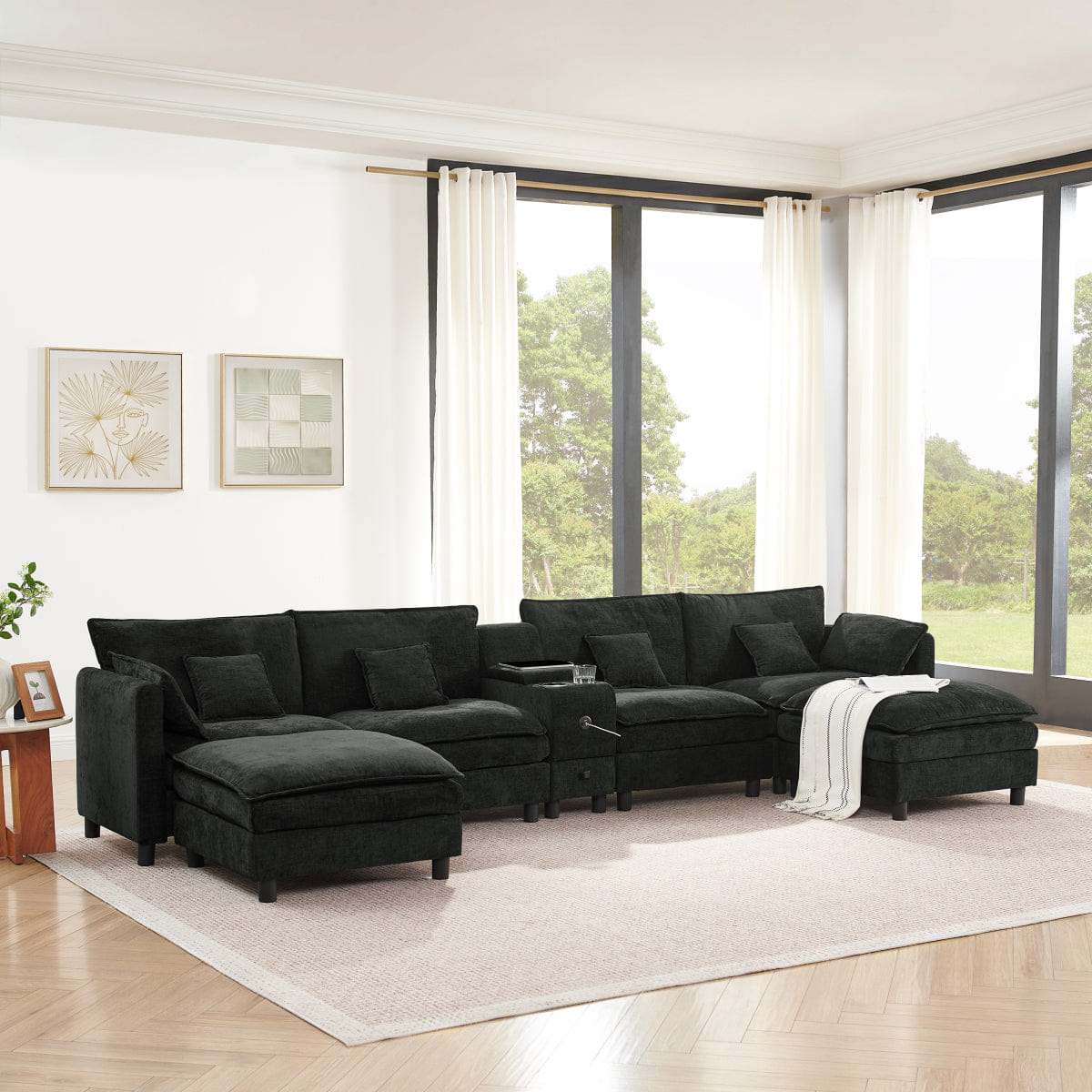 REVERSIBLE Streamdale Modular L - Shaped Sectional Sofa with Reversible Chaise and Storage Console - Black
