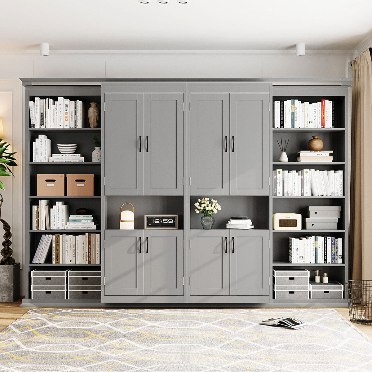 DUAL Streamdale Full - size Murphy Bed with Dual Sliding Storage Cabinets - Gray
