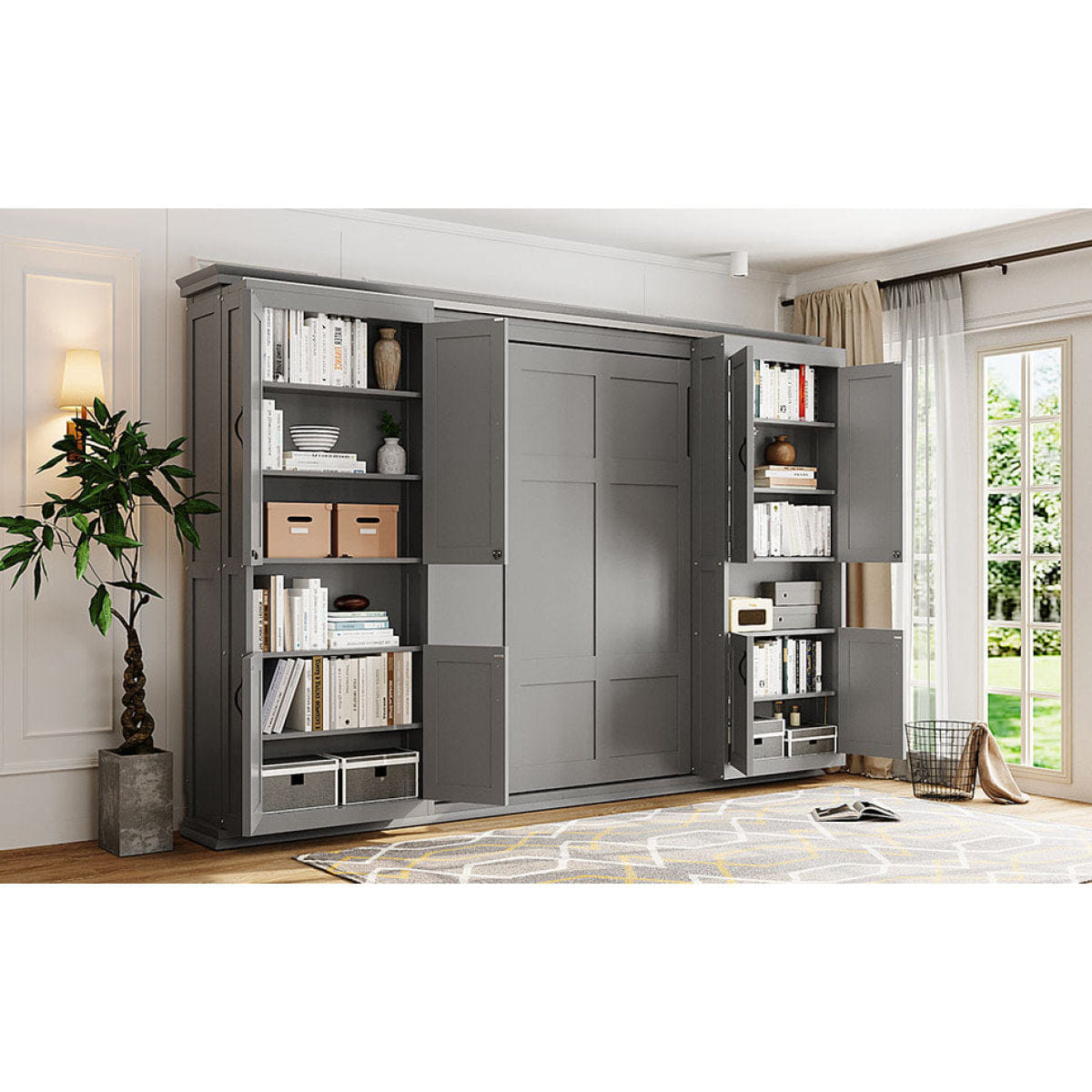 DUAL Streamdale Full - size Murphy Bed with Dual Sliding Storage Cabinets - Gray
