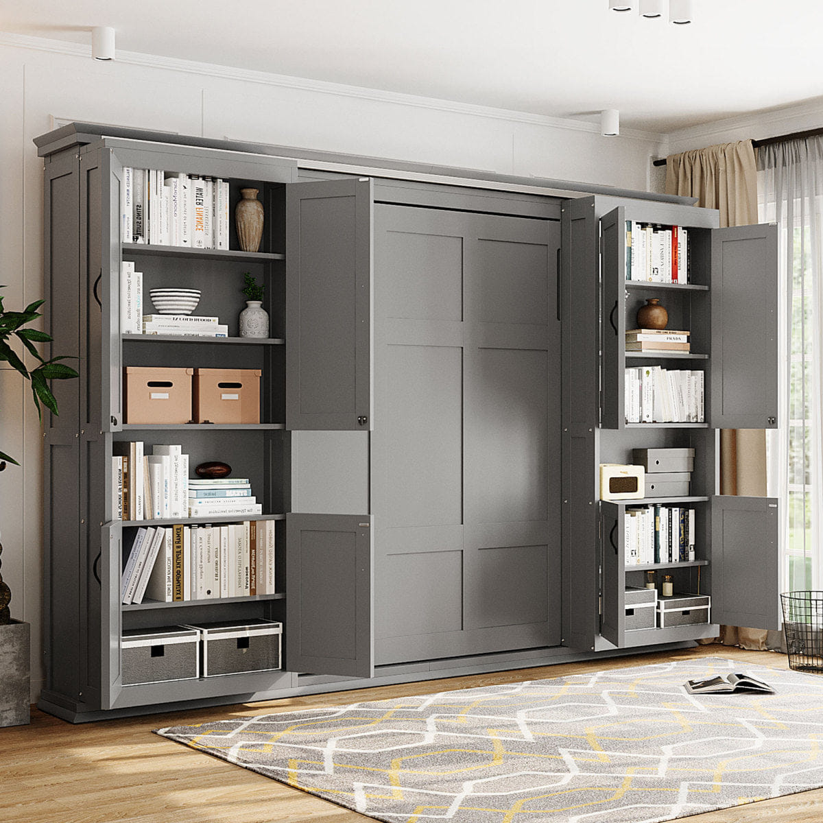 DUAL Streamdale Full - size Murphy Bed with Dual Sliding Storage Cabinets - Gray