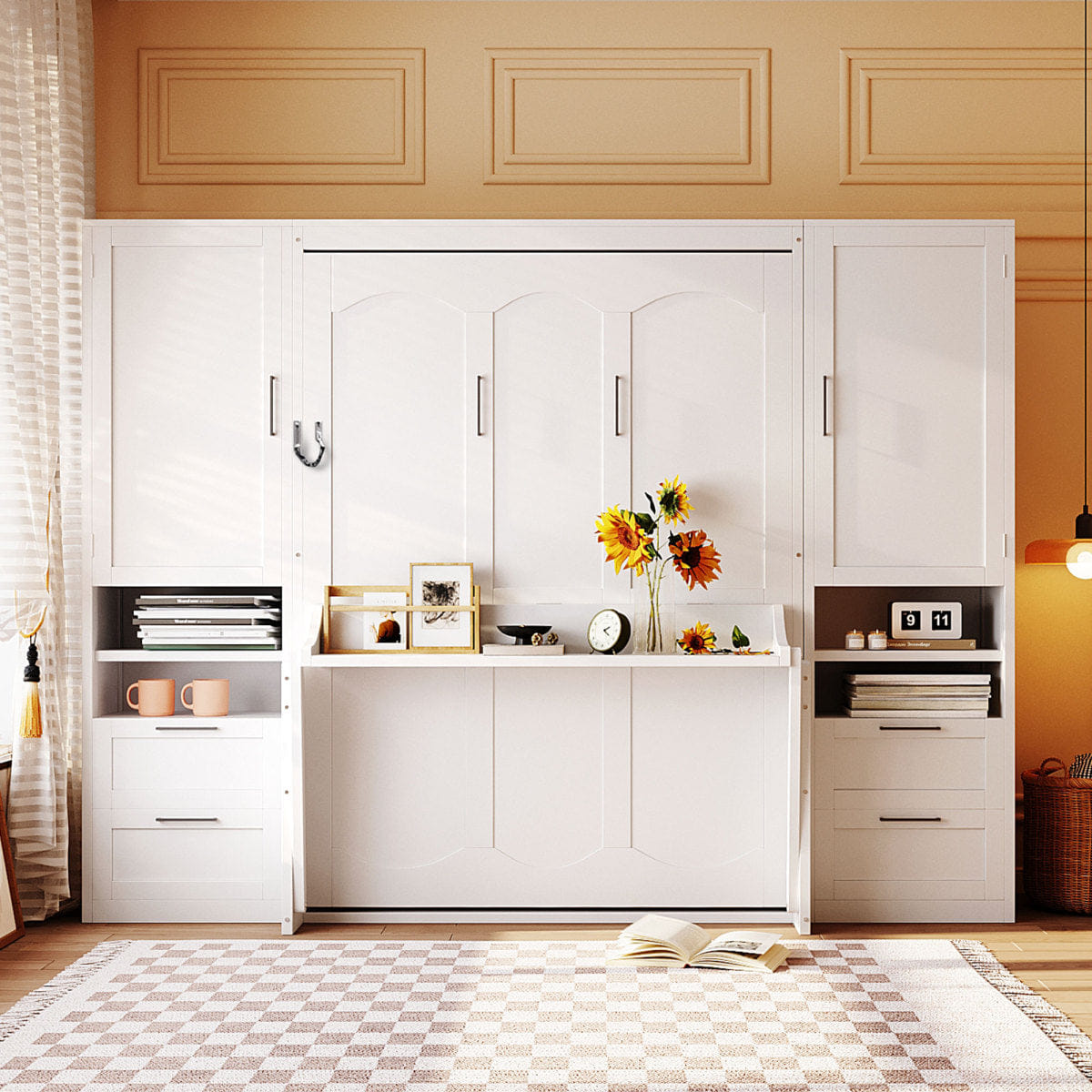 Closet Streamdale Full Size Murphy Bed with Closet, Drawers and Shelves, White