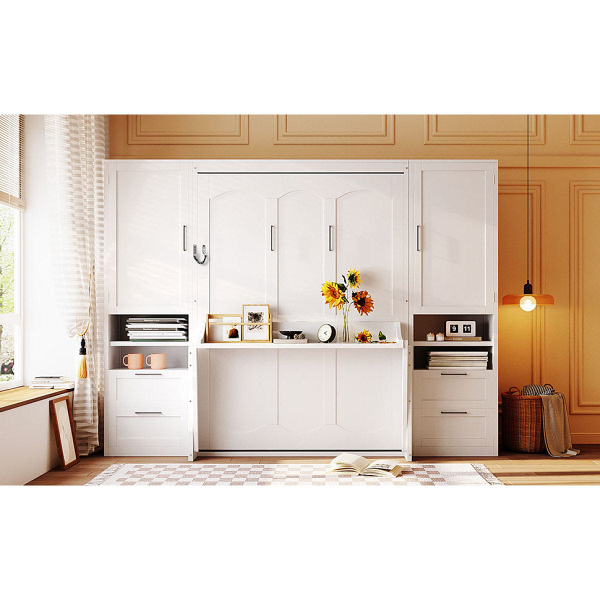 Closet Streamdale Full Size Murphy Bed with Closet, Drawers and Shelves, White